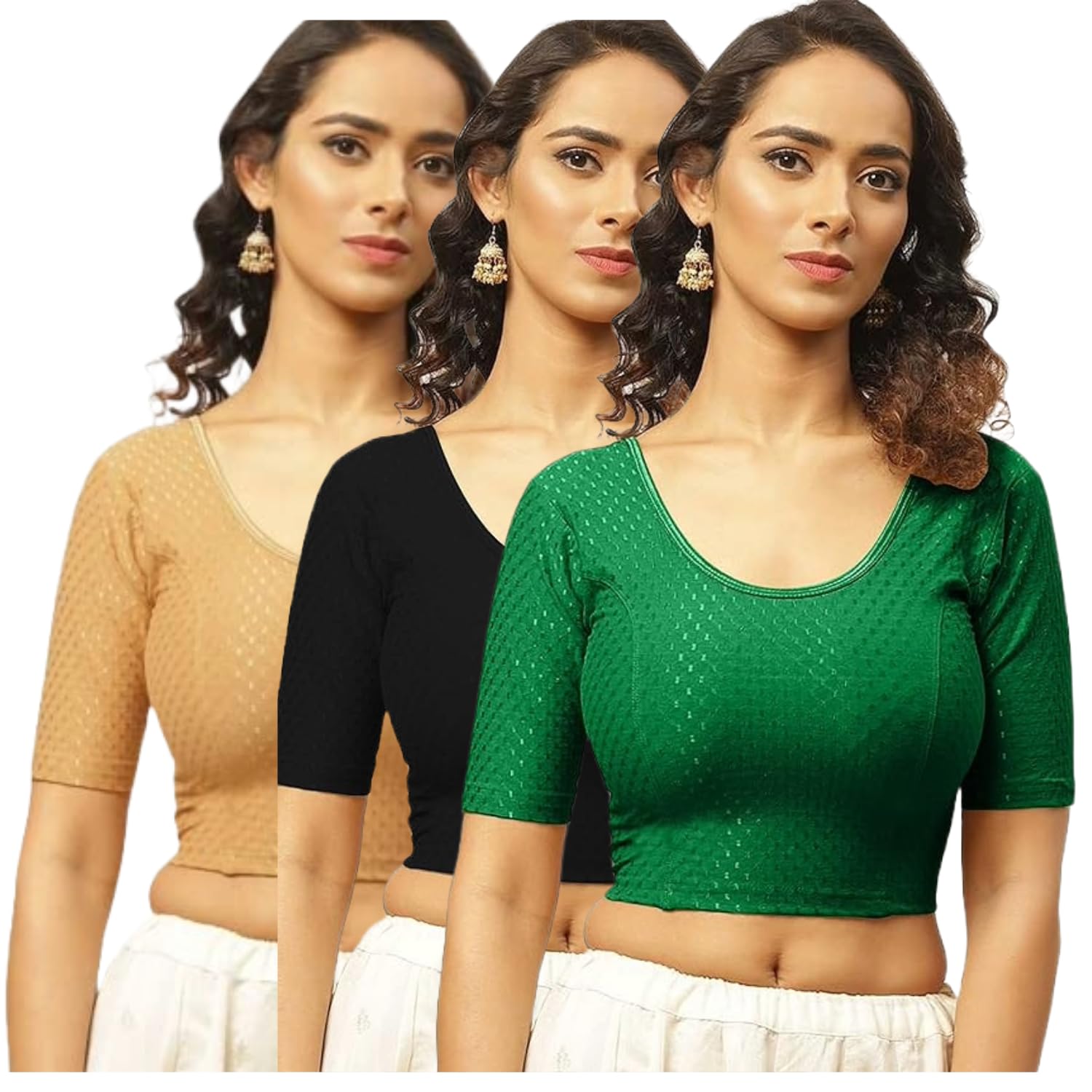 fressia fabrics Women Pure Cotton Saree Blouse Readymade Pack of 3_ 208black_XXX_XXX-picture-13