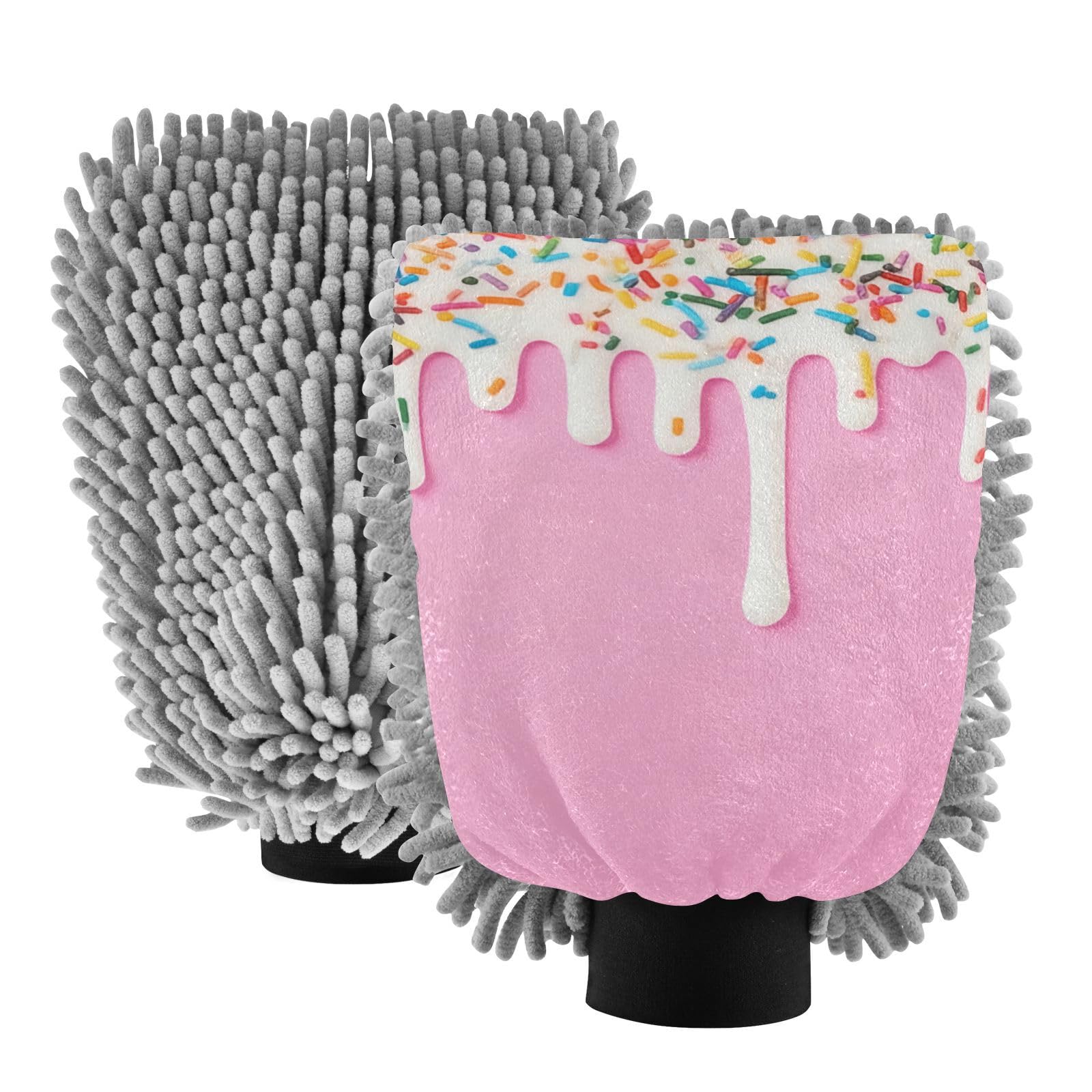 Kigai Yummy Ice Cream Car Wash Mitt Microfiber, 2Pcs Scratch Free Lint-Free, Premium Chenille Microfiber Mitt Car Wash Brush-M