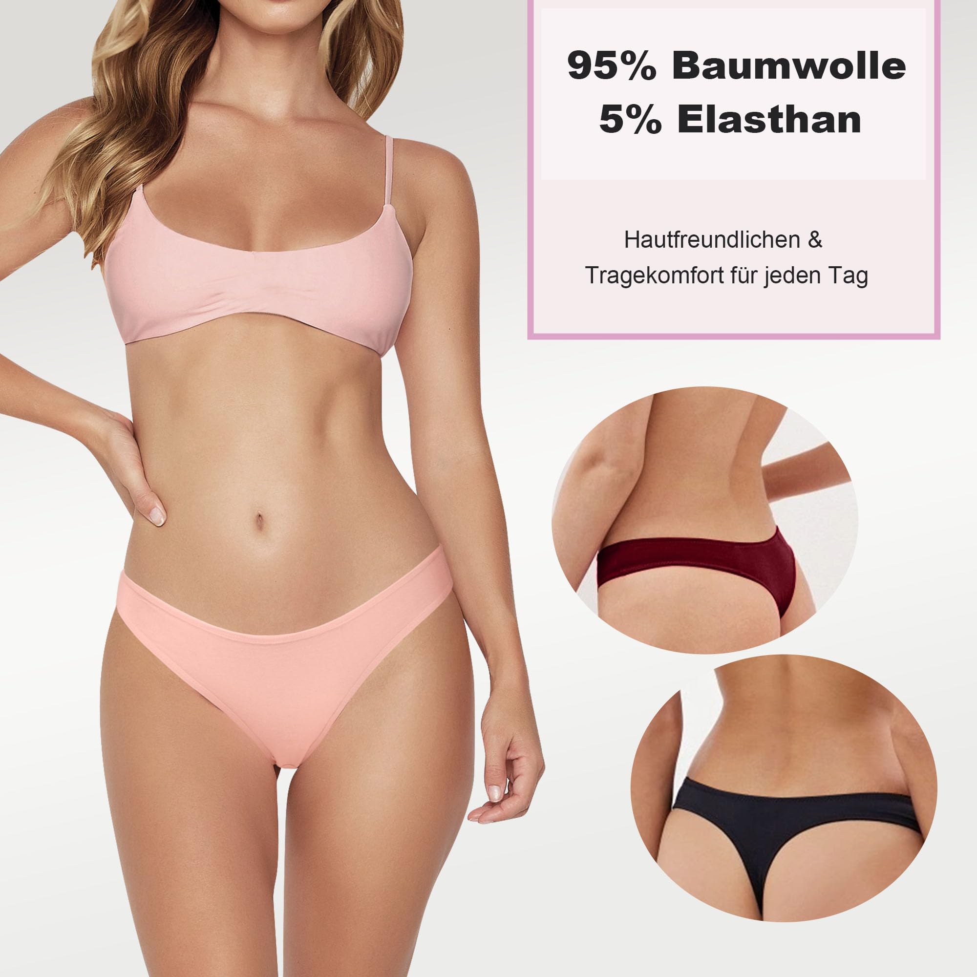 Desanlapi String Tanga Damen Baumwolle Slips Unterwäsche Frauen Unterhosen Thong Panties 6er Pack Women Underwear Baumwoll Atmungsaktiv Weich Bequem Sexy S - XL