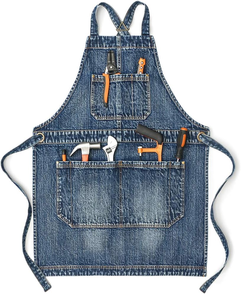 Jeanerlor Cotton Work Apron with Pockets for Women and Men Cross Straps & Adjustable S to XXXL 2 Size
