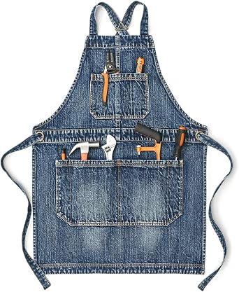 Jeanerlor Cotton Work Apron with Pockets for Women and Men Cross Straps & Adjustable S to L 2 Size