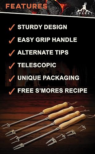 Miniatura 4 de SPARKT Lo último en asadores de barbacoa palo telescópico de doble punta para asar perros calientes y brocheta de fogata de malvavisco ideal para