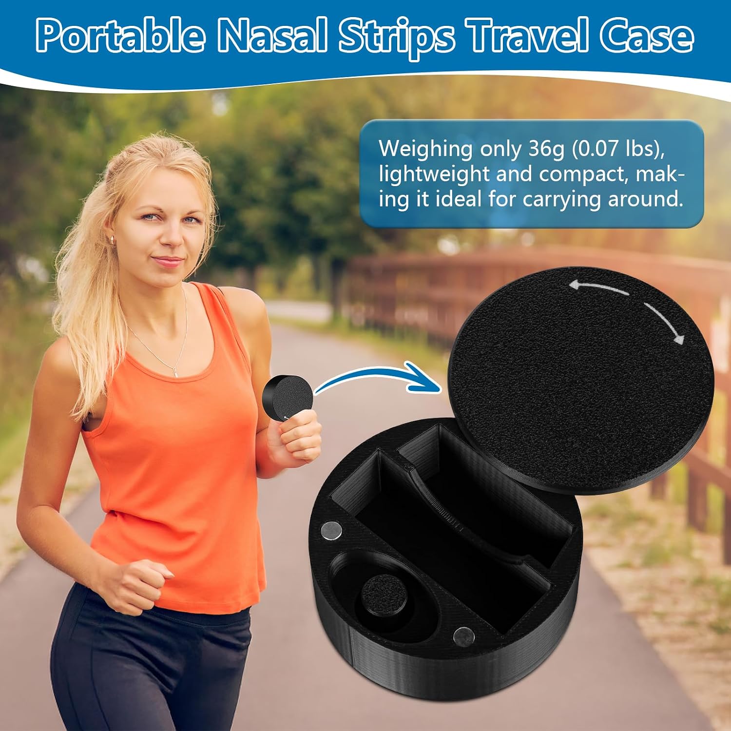 Small Travel Case Compatible with Intake Breathing Magnetic Nasal Strips & Magnetic Refill Applicator – Larger Durable Snoring Solution Case (Black)