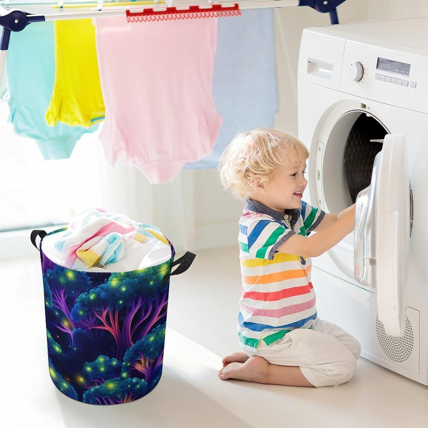 Glowing Broccoli Novelty Collapsible Laundry Baskets Waterproof Clothes Hamper Storage Bins with Handles 13.8"x13.8"x17.3" 17.3"x17.3"x17.3"