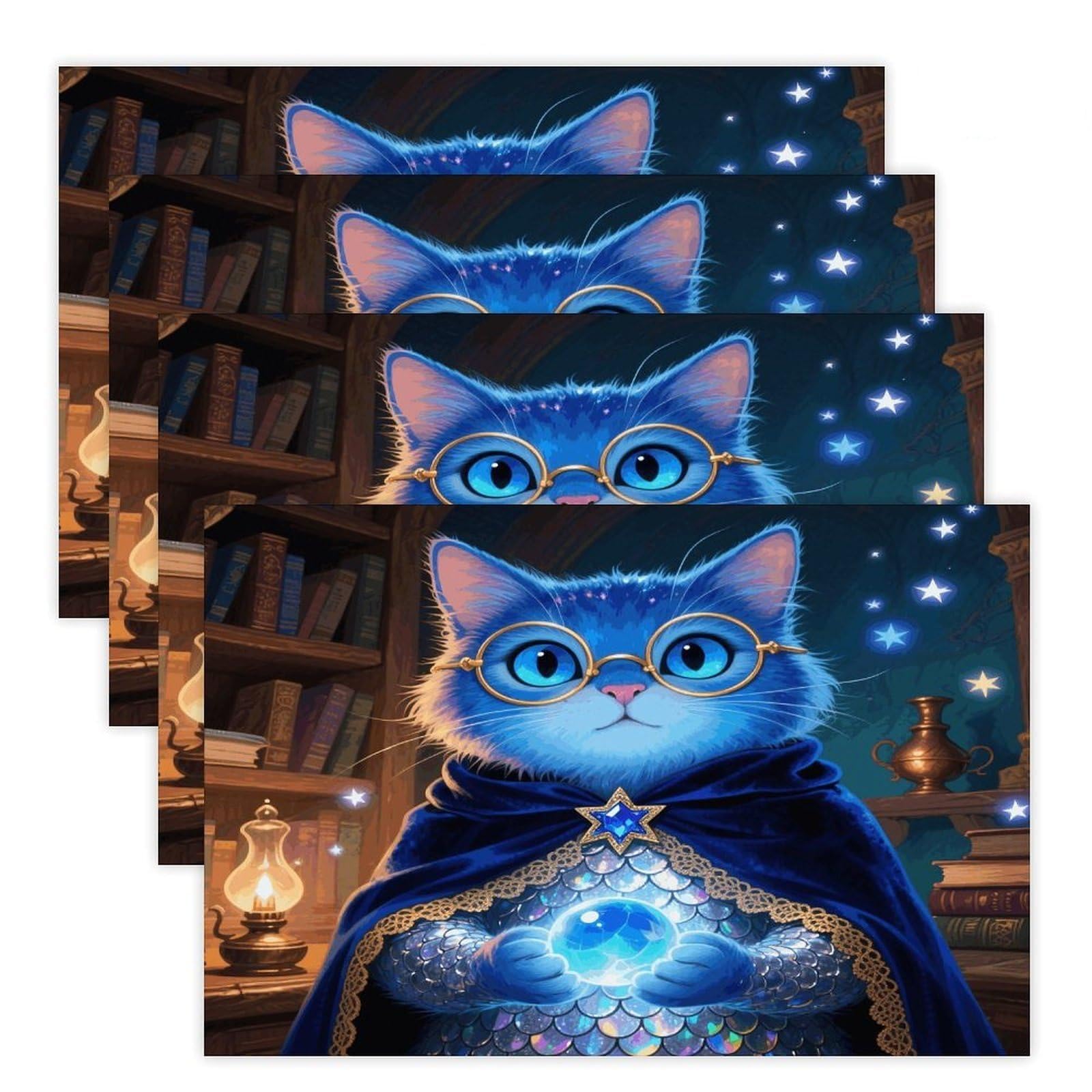 Blue Glitter Cat Placemats Heat Resistant Non-Slip Place Mats Washable Wipeable Table Mat Kitchen Dining Table Decoration Placemats Indoor Outdoor Place Mats 17.7’’×11.8’’