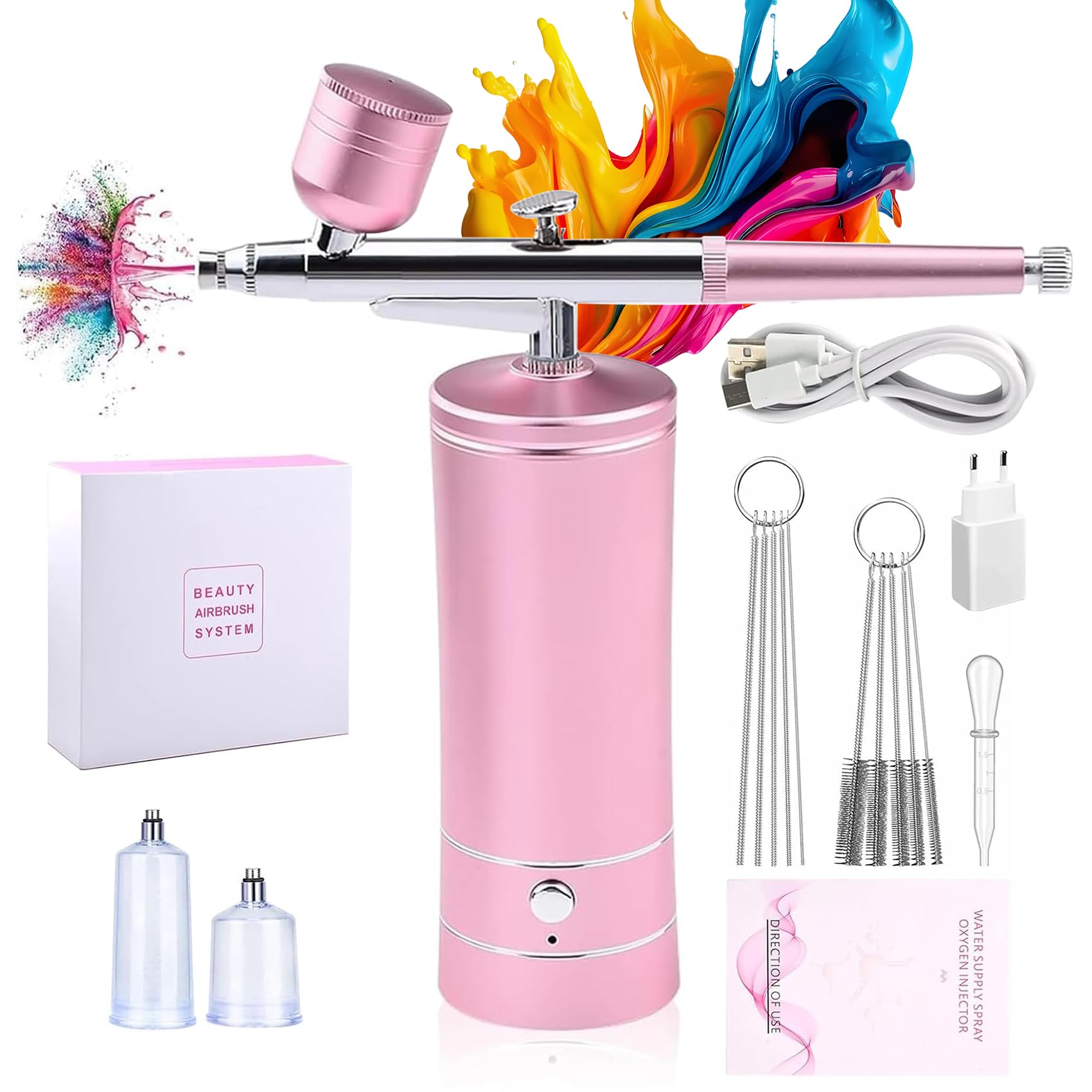 Daakro Wireless Airbrush Set, Portable Handheld Cordless Airbrush Gun, Mini Rechargeable Air Brush for Makeup, Cake Decoration, Tattoos, and Face Painting