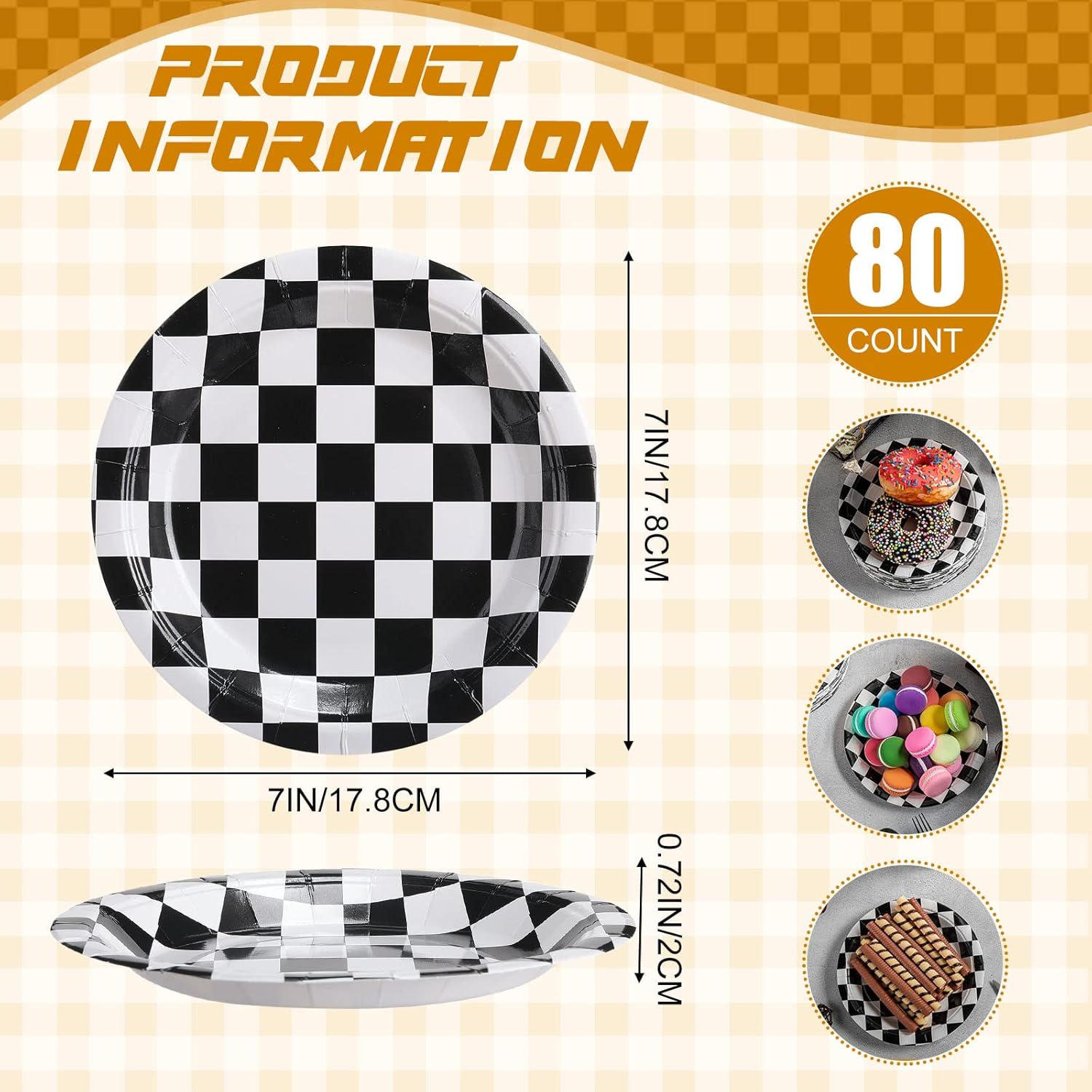 Zopeal 80 Pcs Checkered Race Car Plates Party Supplies 7 Inch Black White Checkered Flag Disposable Paper Plates for Racing Car Birthday Party - Image 3
