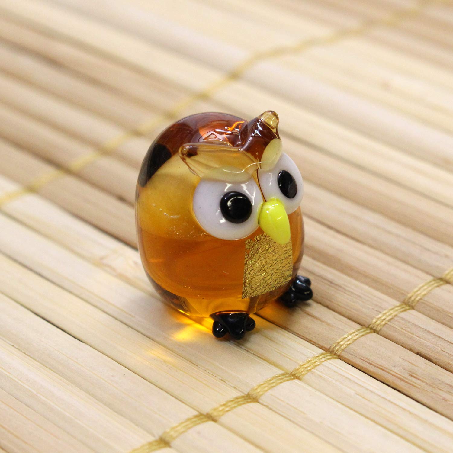 ガラス製フクロウの置物 フクロウのガラス細工 GOLD クリア七ふくろう