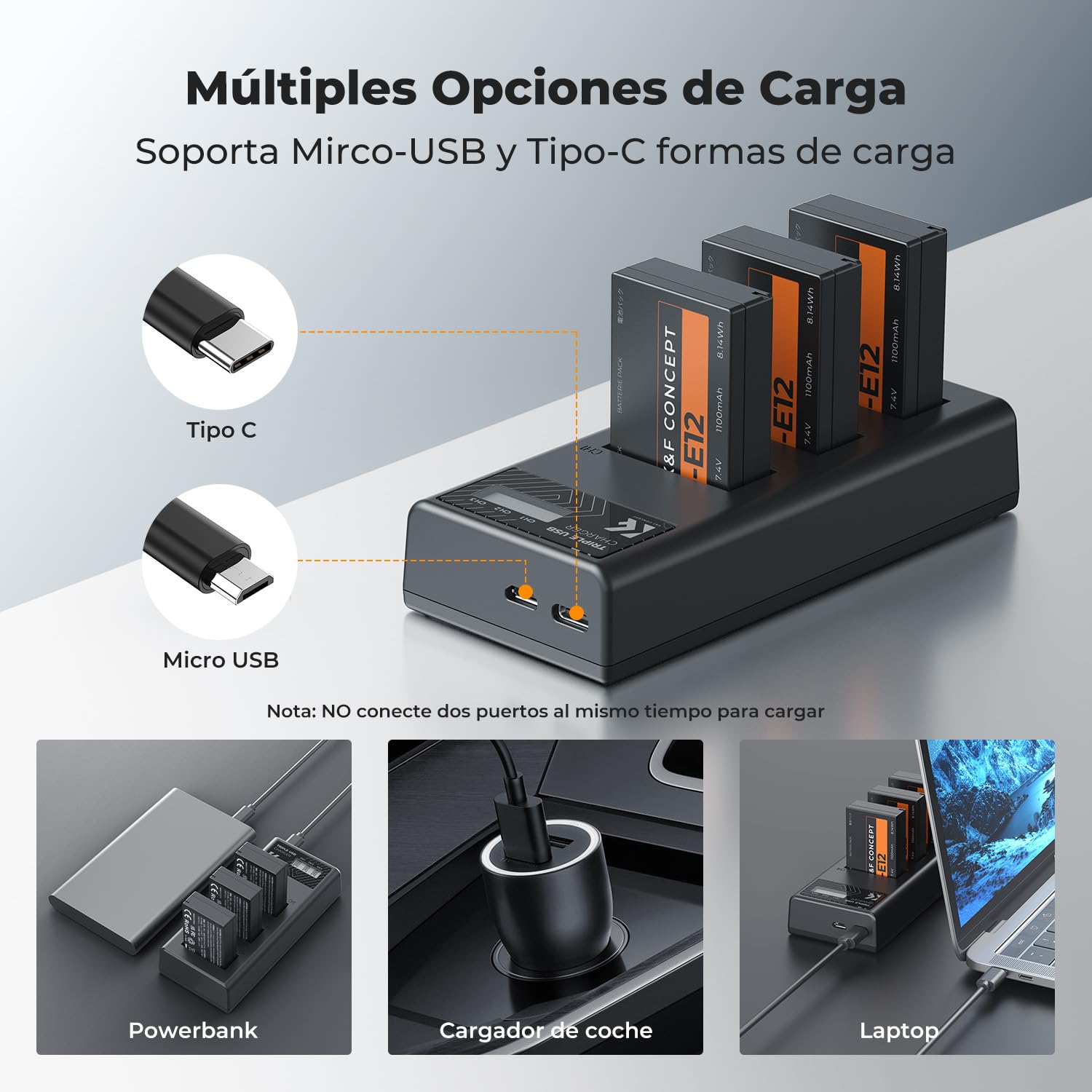 K&F CONCEPT 3-Pack LP-E12 Batería 1100mAh y Cargador LCD de 3 Ranuras Compatible con Cámaras Canon EOS M, M2, M10, M50, M50 Mark II, M100, M200, PowerShot SX70 HS, Rebel SL1