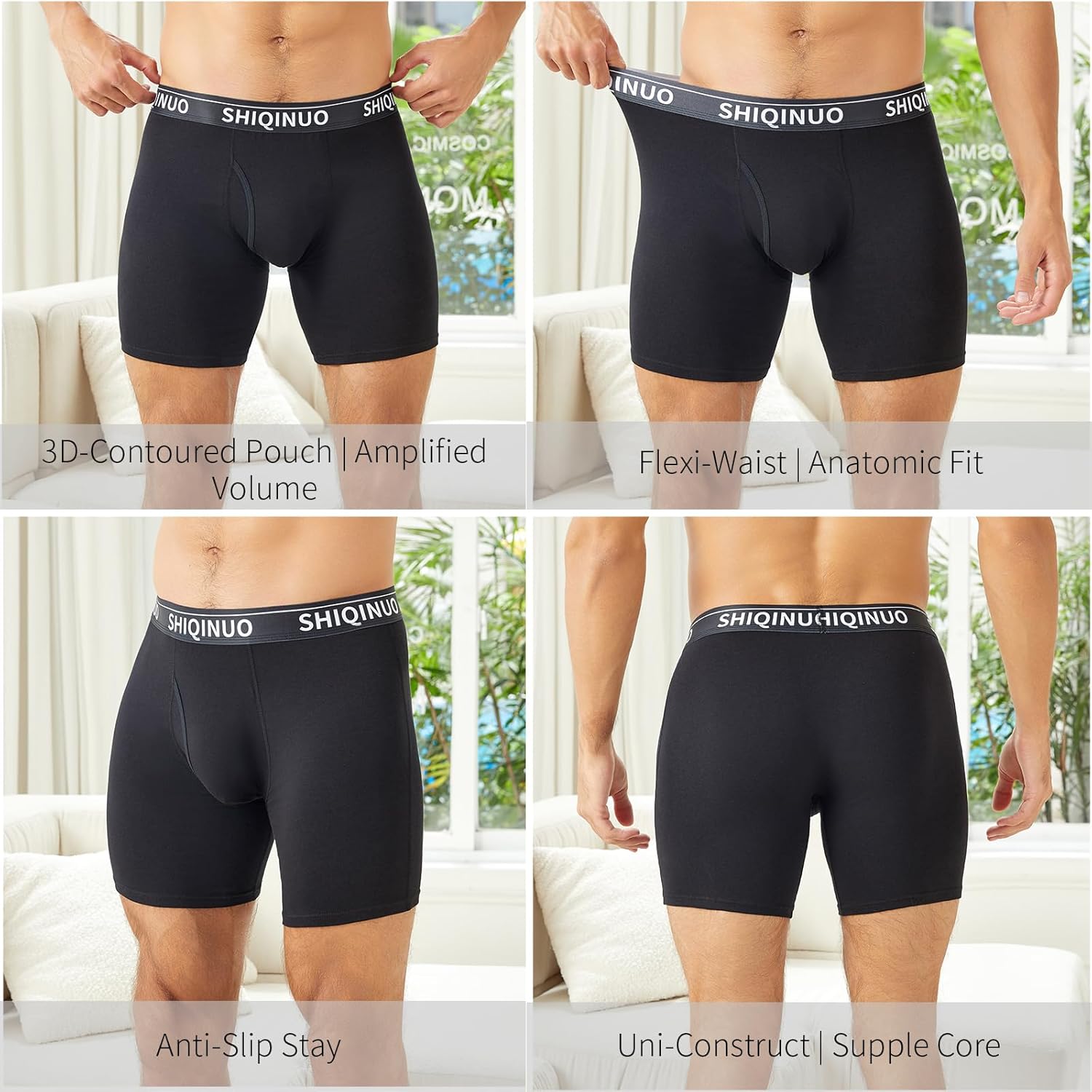 Men's Boxer Briefs - Stretch Cotton Underwear (95% Cotton),Moisture Wicking & No Ride Up,Breathable (4 or 6 Pack) - Image 2