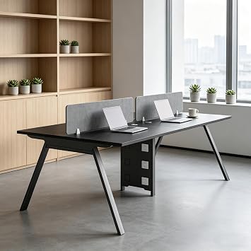 2 4-Person Office Cubicle Desk,Modern Office Cubicle Workstation with Privacy Partition,Cable Management,Thickened Desktop,Heavy-Duty Computer Table for Home Office Gray, 94.4in, A