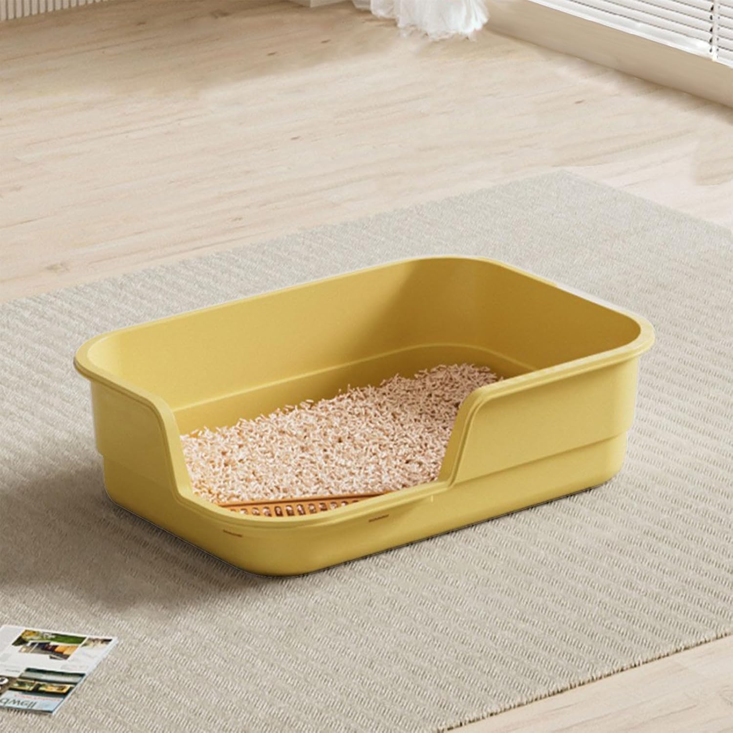 2025 Deep Cat Extra Large High Sides, 21. 45 x 16. 14 x 10. 43 Inches Low Entry Cat Litter Tray Litter Open Splashing Pan Easy Clean for Small Medium (Green) (Yellow, 49x35. 5x13cm) - Image 3