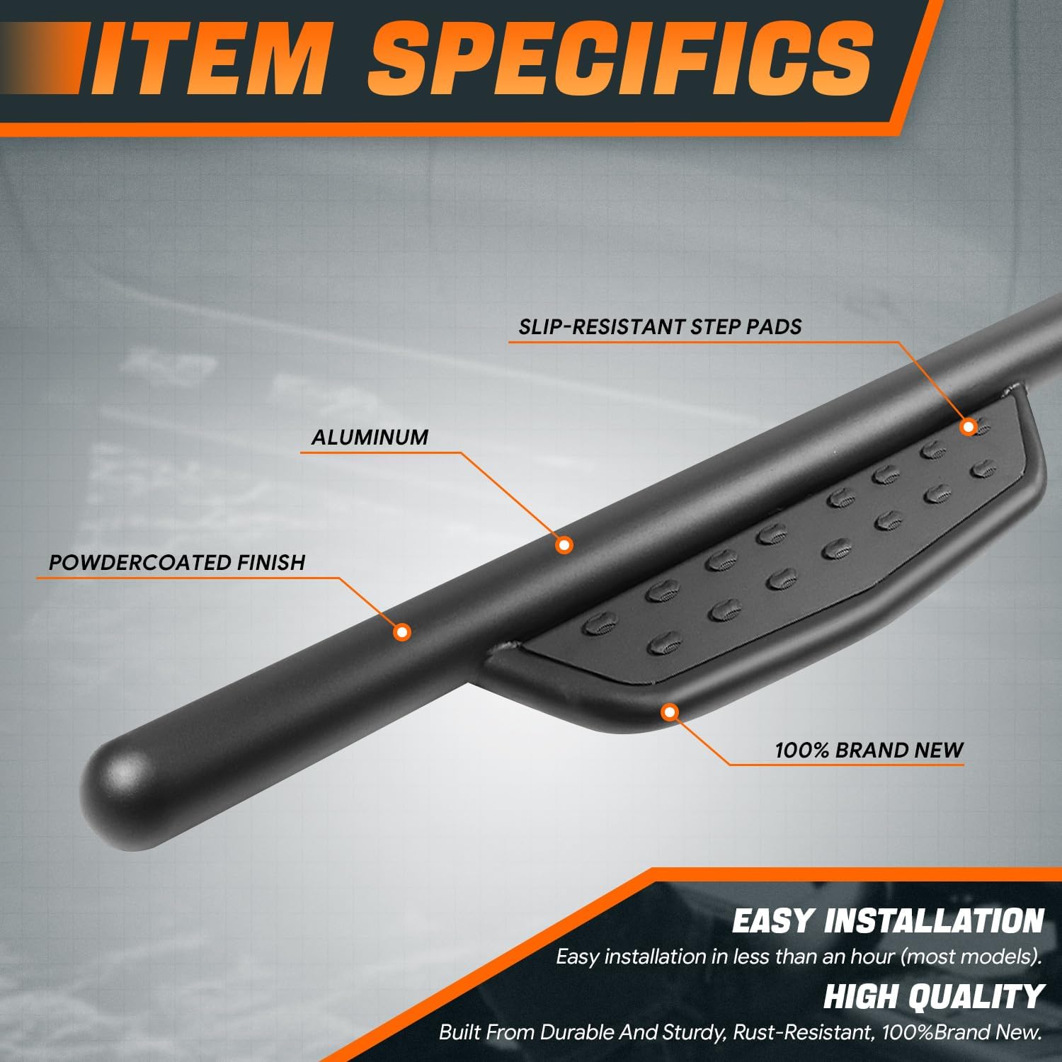 3 in. OD Aluminum Tubing Nerf Step Bars Compatible with 07-19 Chevy/GMC Silverado Sierra 1500 2500HD 3500HD Extended Cab CAAP-STEPS001-GBP