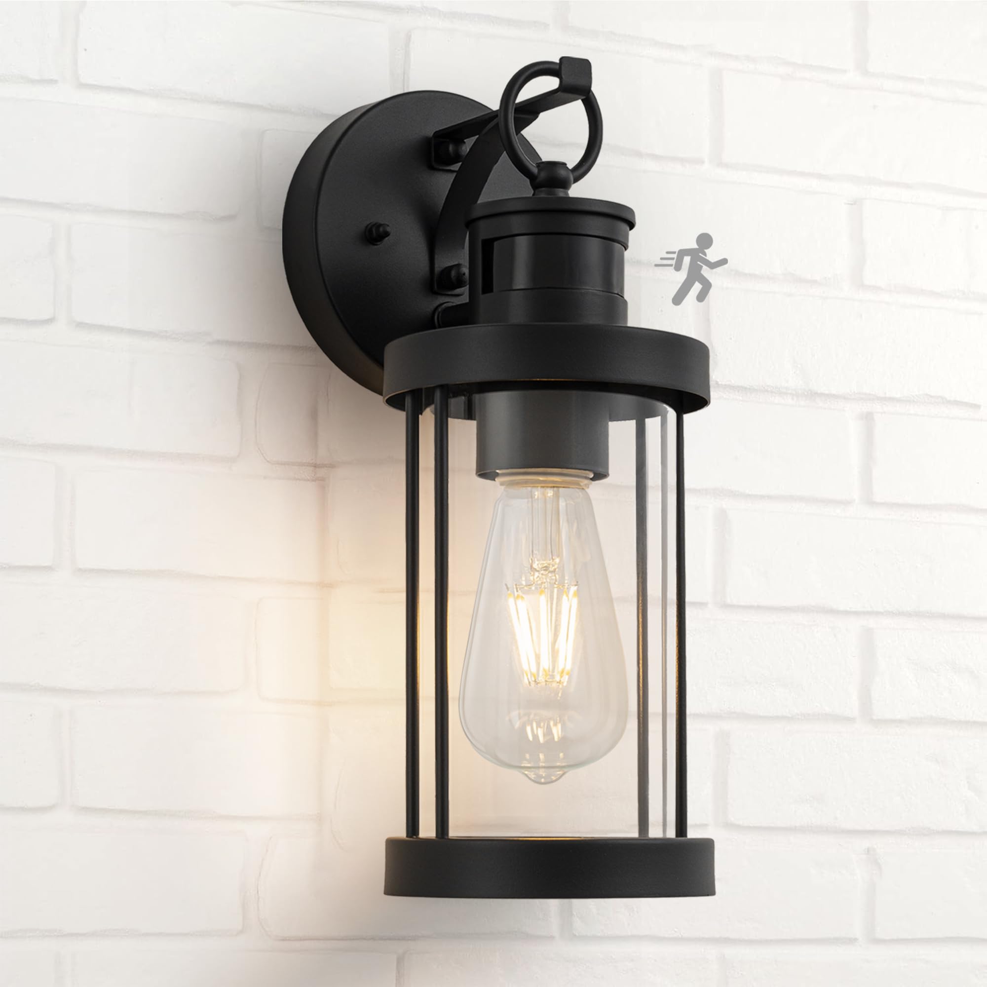 FTL Außenlampe mit Bewegungsmelder, Modern 3 Beleuchtungsmodi Lampe mit Bewegungsmelder Aussen, Wasserdichtes E27 Außenwandleuchte, Ausenbeleutung Hauswand für Terrasse, Veranda, Mattschwarz