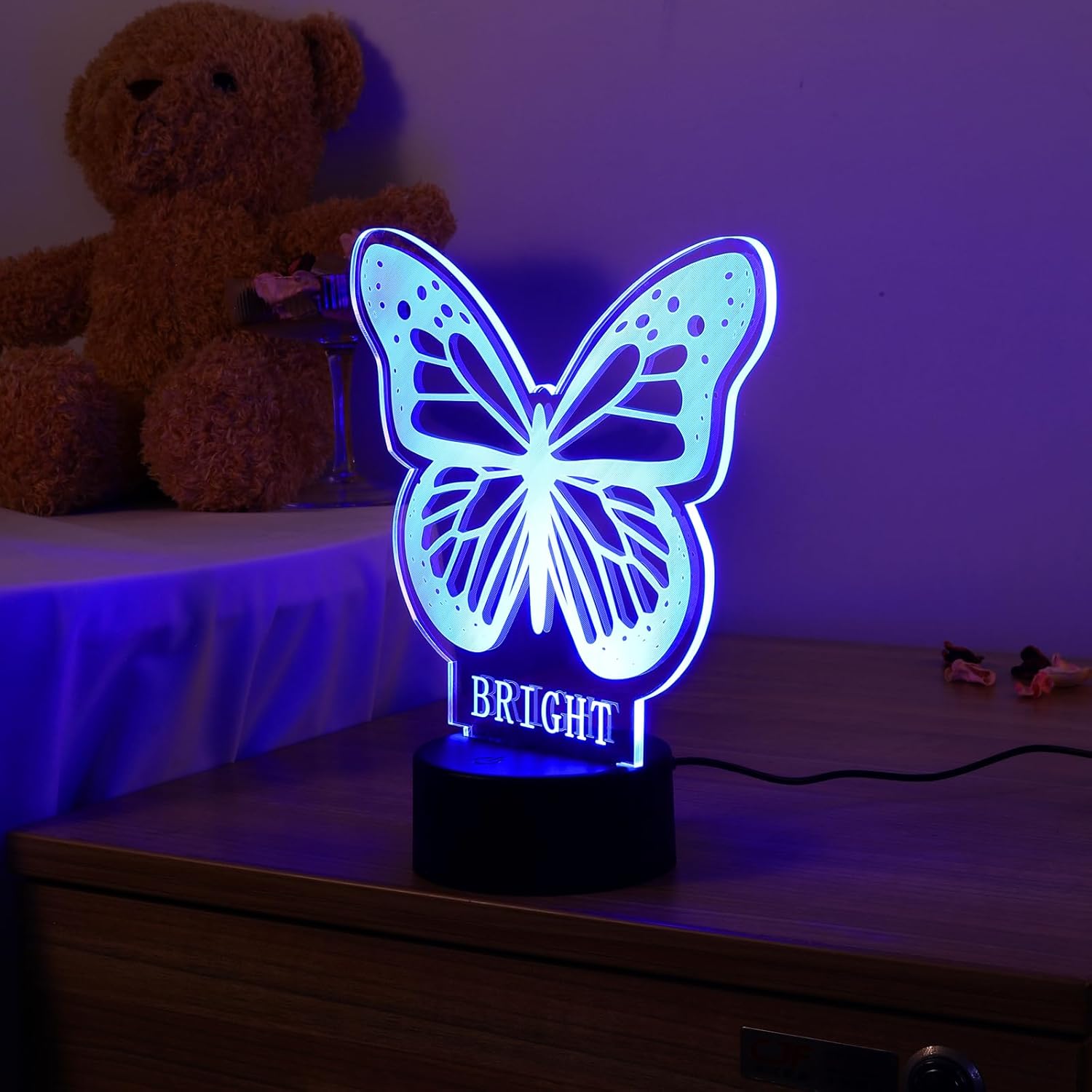 Personalized Night Light Custom Name 3D Butterfly Lamp Decor with USB Charger for Girls Bedroom Table Home Decor Colorful Butterfly Night Light for Birthday Christmas (A)