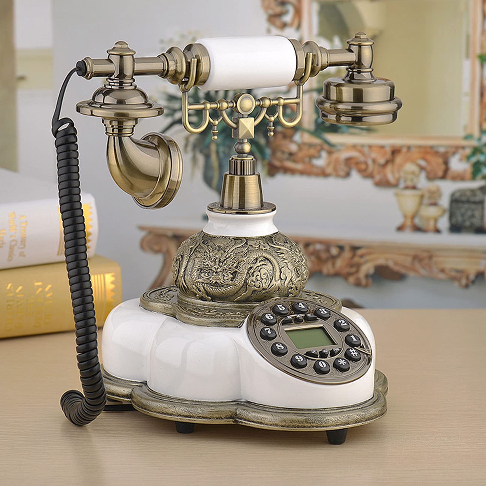 Telefon stacjonarny retro, zabytkowy wielofunkcyjny telefon stacjonarny, rezerwacja do domu, dekoracja biura, zdjęcia telewizyjne, rekwizyty