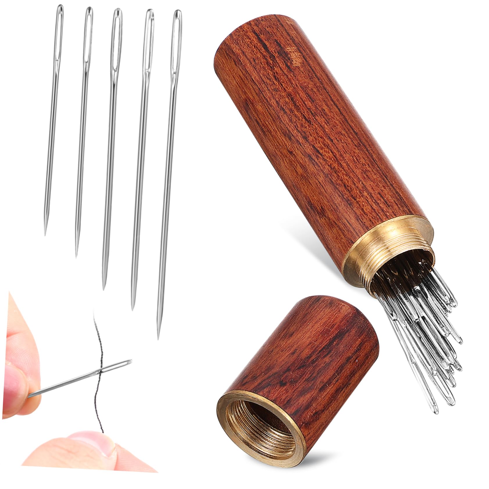 HOMSFOU 3 Sets Steel Sewing Needles Set Embroidery Needles for Hand Sewing Organizer Storage Case Threader