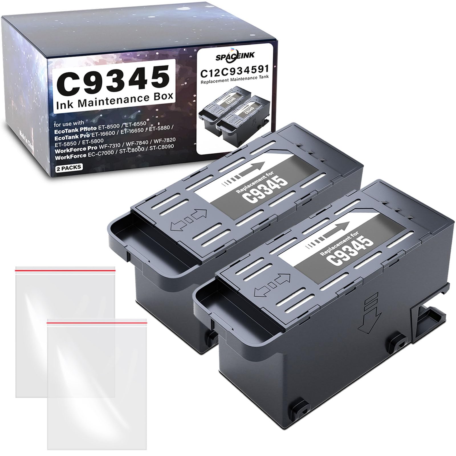 C9345 Ink Maintenance Box 2 Set Replacement for Epson ET-5850 ET-8550 ET-16600 ET-16650 ET-5800 ET-5880 ET-8500 WF-7840 WF-7830 WF-7820 WF-7310 ST-C8000 Printers (C12C934591/PXMB9/C9345)
