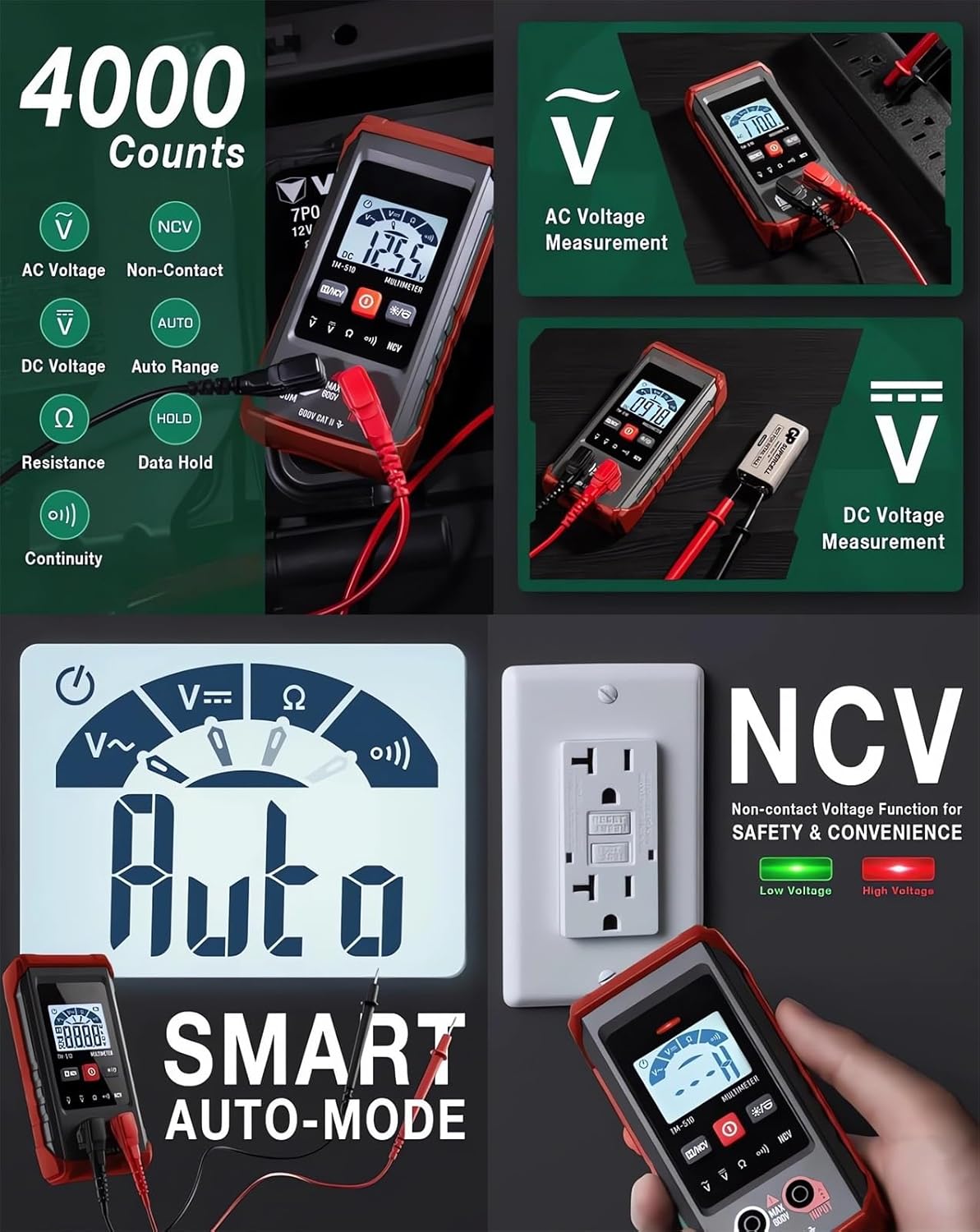 HT Automatic Digital Multimeter - 2024 Upgrade Smart Multitester Electric Voltmeter Tester Tool, Multimetro Power DC AMP Tester Current OHM Battery Automotive Volt Meter Electrical Circuit Tester (HT)