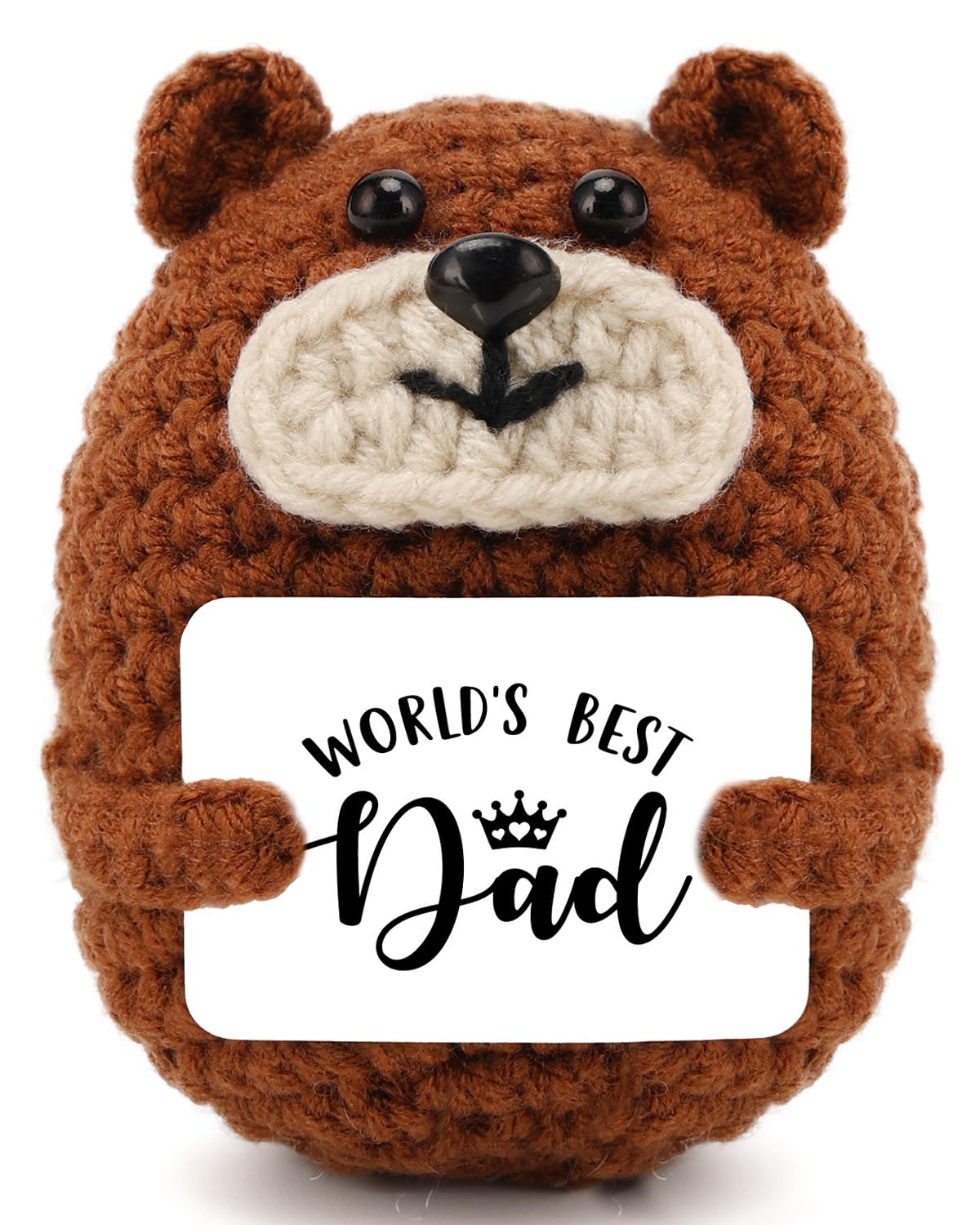 PRSTENLY Dad Birthday Gifts, Handmade Crochet Brown Bear with Card