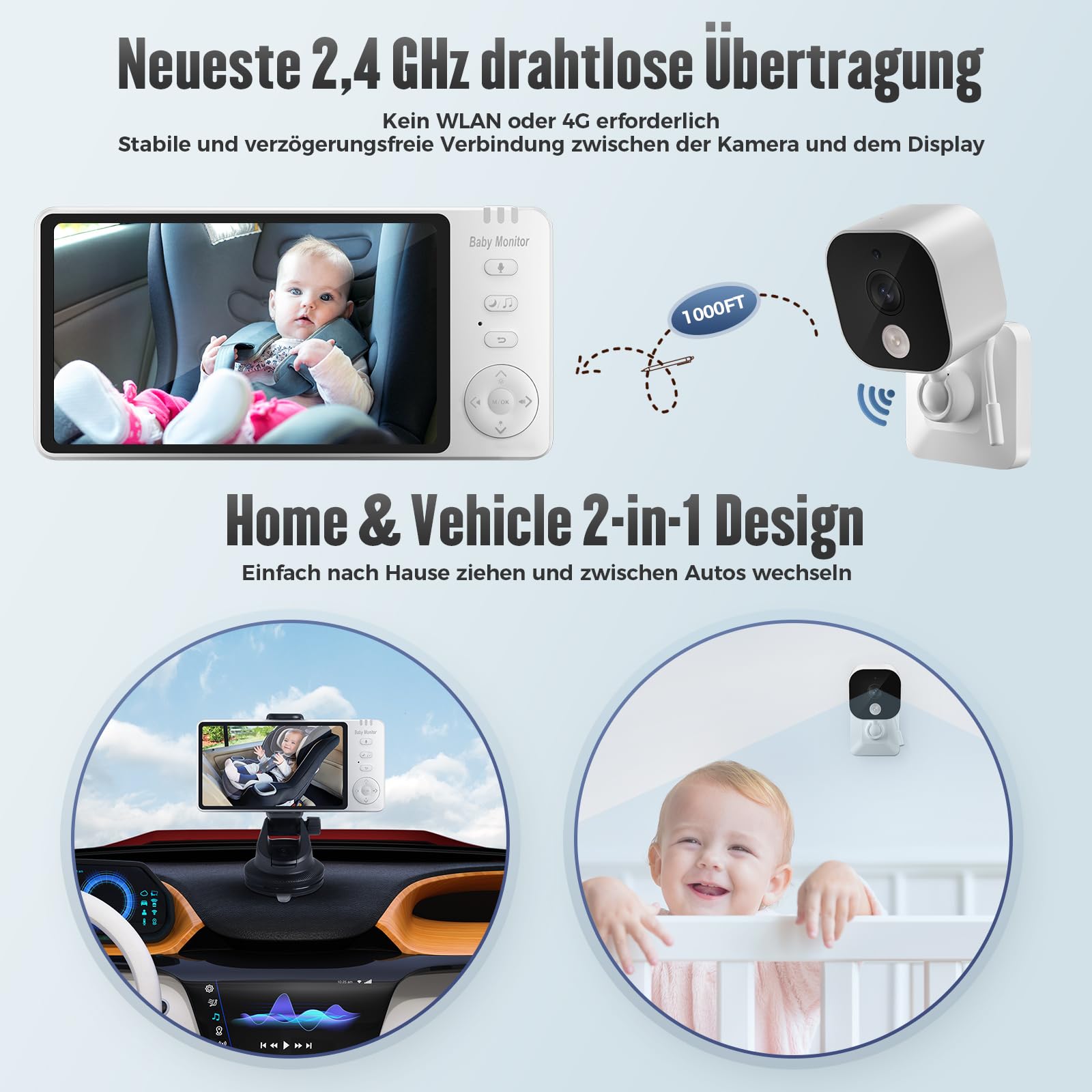 Baby Kamera Auto mit 5'' Display: HD Nachtsicht und Weitwinkel autospiegel Baby rücksitz USB Plug&Play Einfache Installation Ideal für Babyschalen