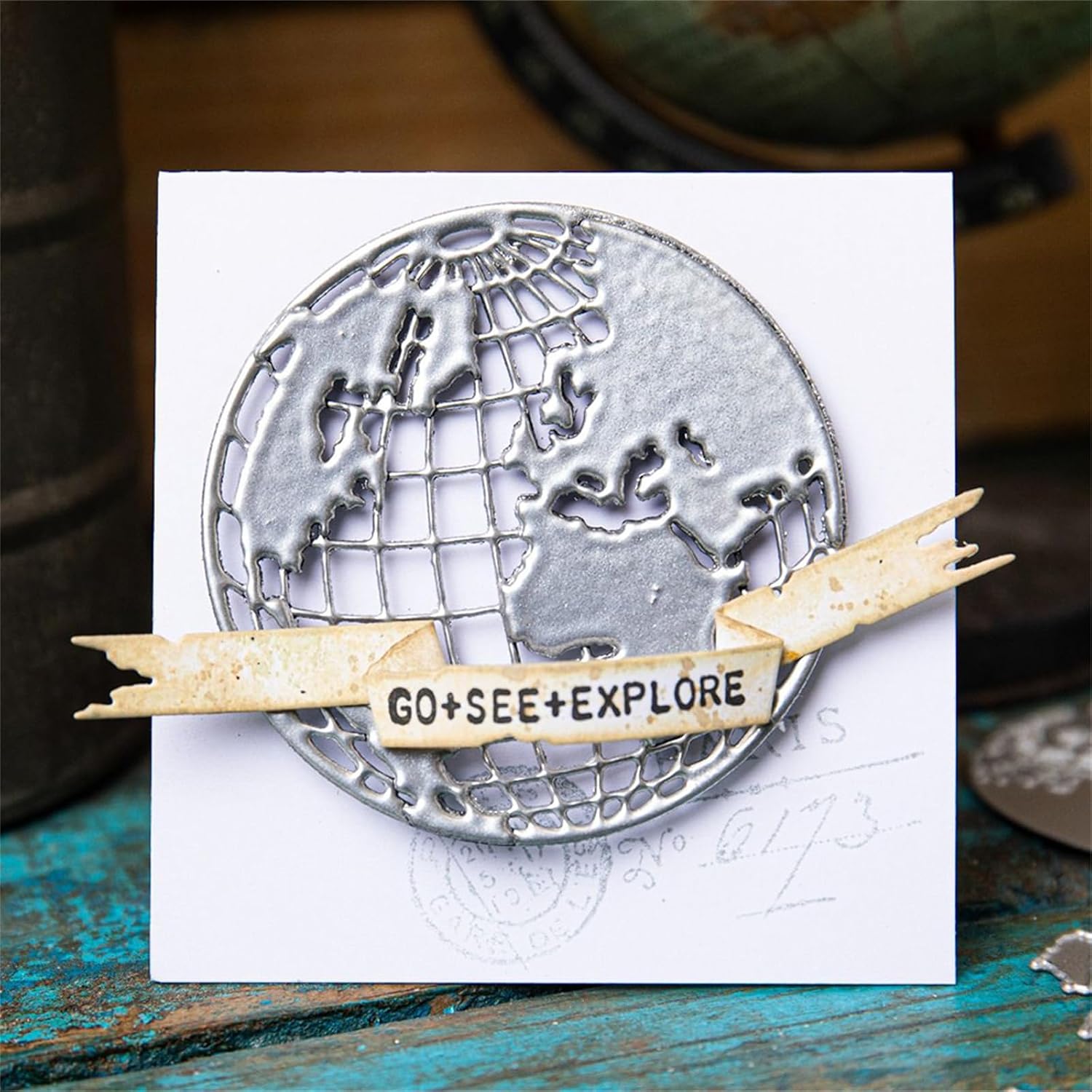 VALINSKY Globe Metal Cutting Dies for Card Making,Alphabet Die Cuts Embossing Stencils Template DIY Scrapbooking Crafting Handmade Photo Album Decorative Paper Card Craft