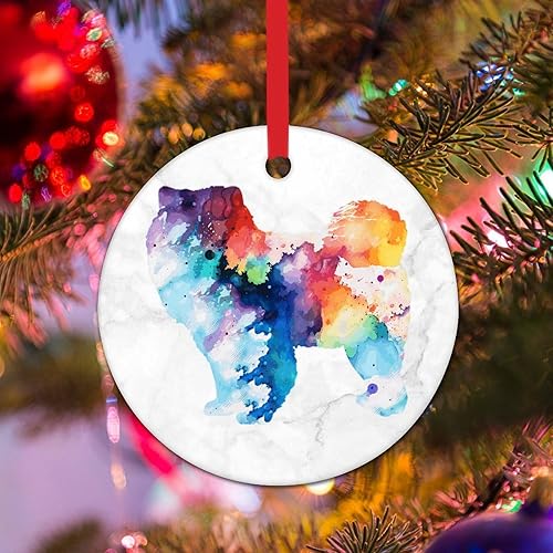 Adorno Chow Chow Colorido Perro Silueta Adornos para Árbol de Navidad Acuarela Perro Chow Chow Adornos de Navidad para árbol Nuevo Cachorro Perro