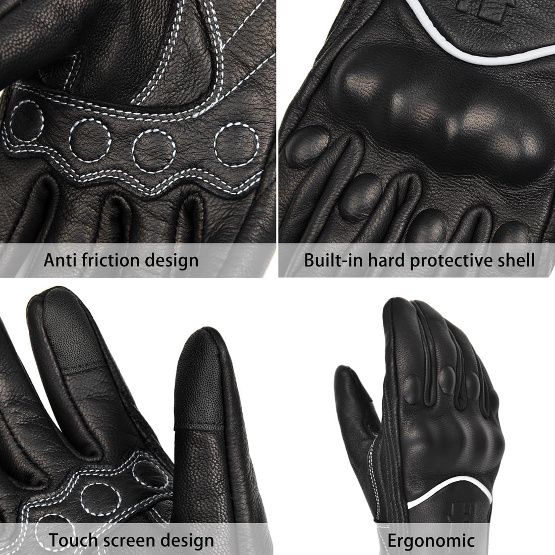 Harssidanzar Mens Winter Warm Leather Motorcycle Gloves with Touchscreen GM041US - Image 2