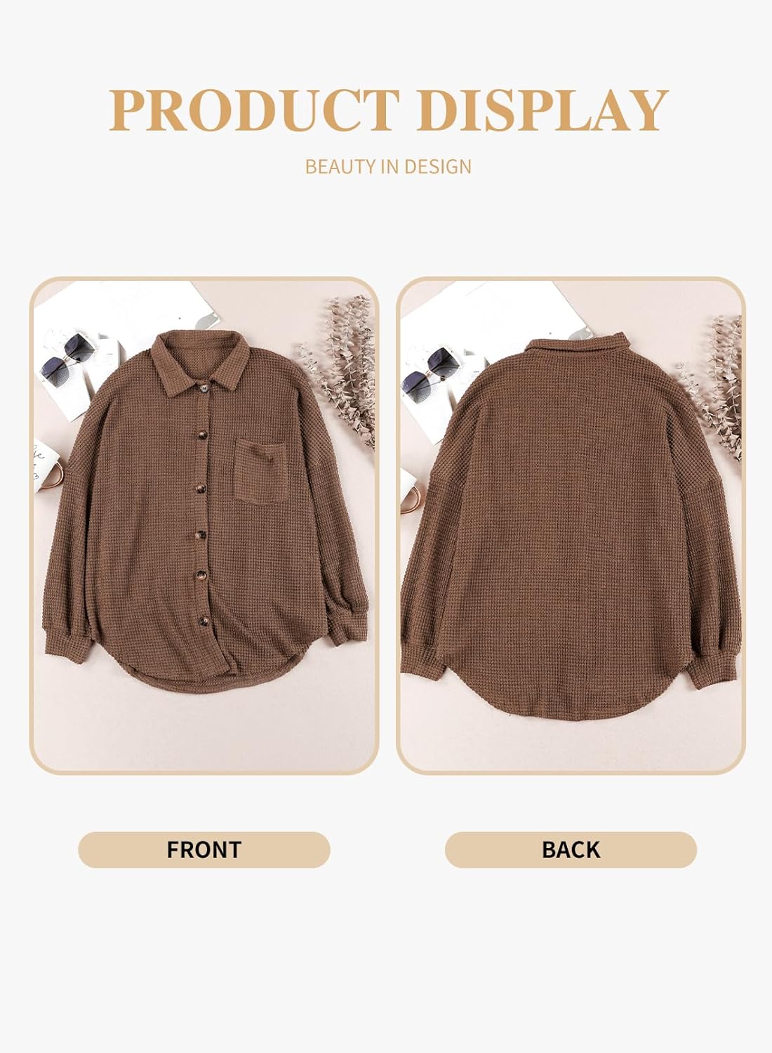 Eytino Womens Plus Size Boyfriend Shirts Casual Long Sleeve Button Down Oversized Waffle Knit Shacket Jacket(1X-5X) - Image 4