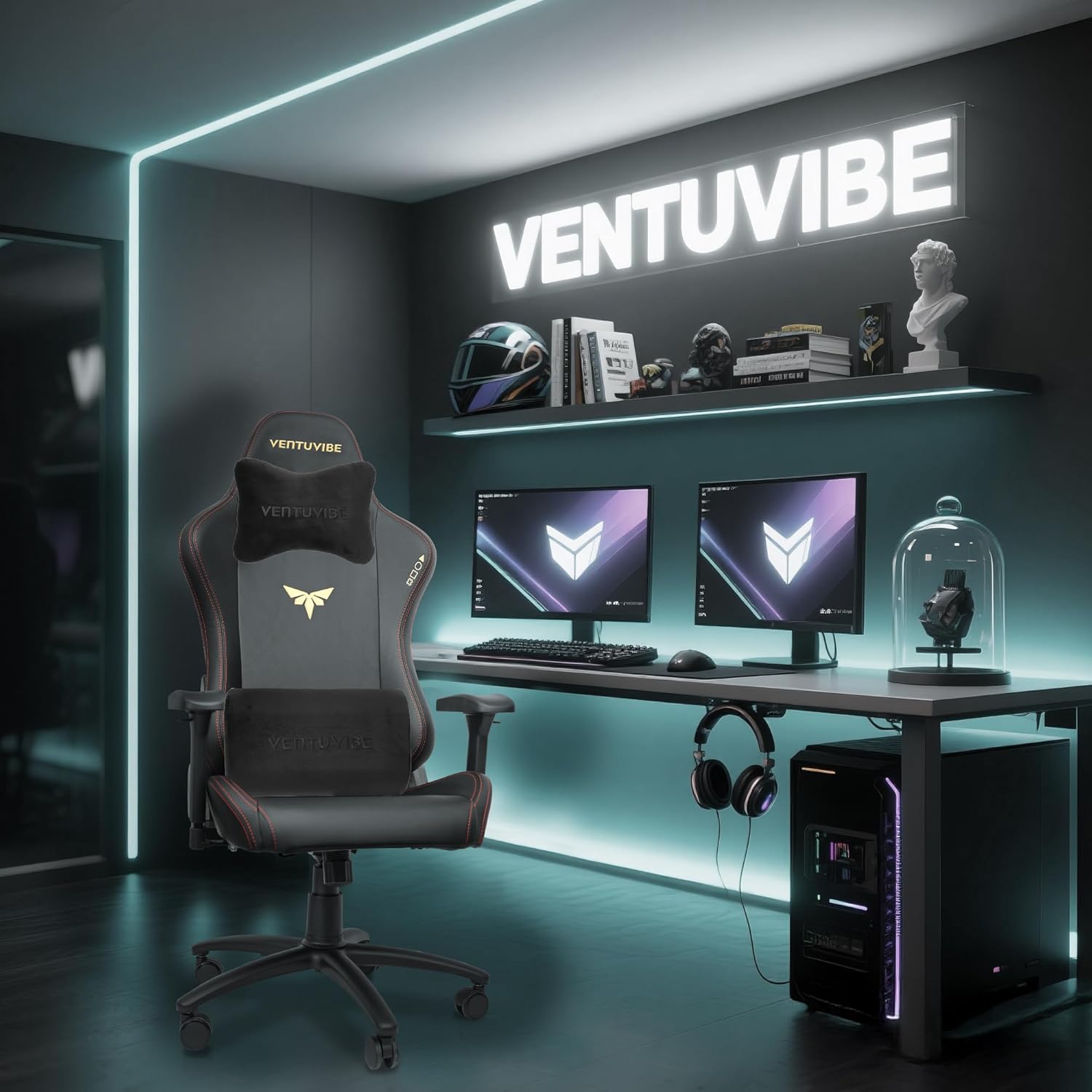 Gaming Chair 4D Adjustable Armrests - 170° Reclining & 320lb Capacity, High Back Ergonomic Computer Chair with Lumbar Support, Office Game Chair for Adults, PU Black