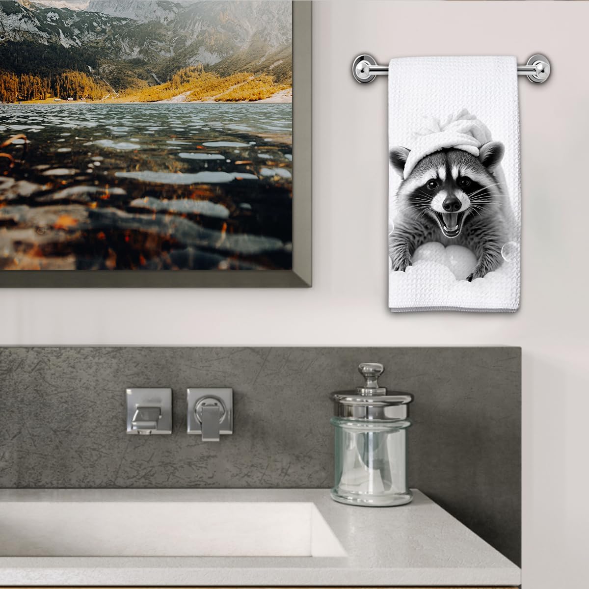 KIDEAR Funny Raccoon Hand Towel for Bathroom,1 PCS Cute Raccoon Kitchen Towels for Kids Room Decorations Dish Towels,Cute Animal, Gifts for Women, Pet Owners Housewarming - C06 - Image 4