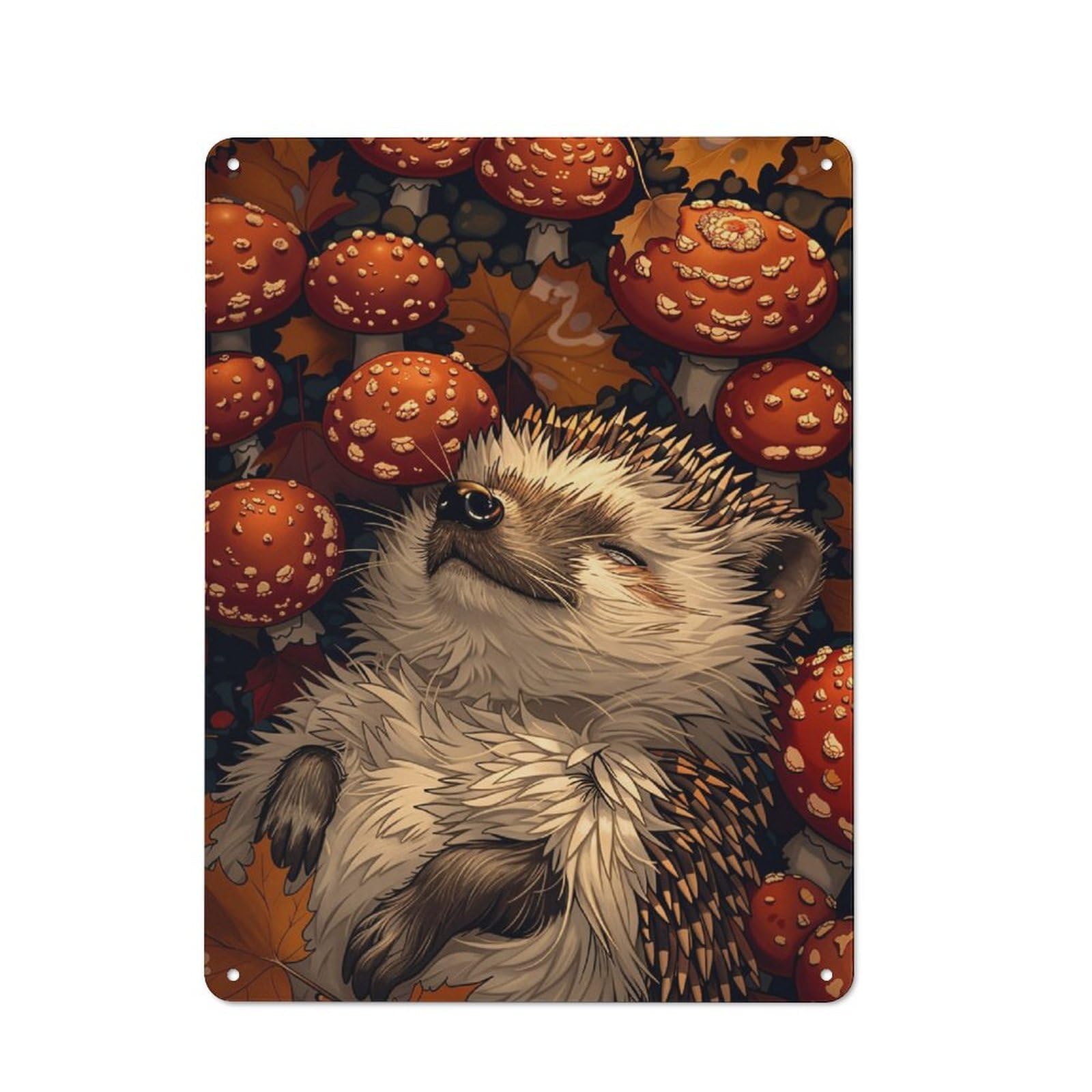 Junmoney Hedgehog In Autumn Urban Metal Wall Decor 40X30cm, Metal Wall Art Sign For Loft, Studio, Office Or Creative Room
