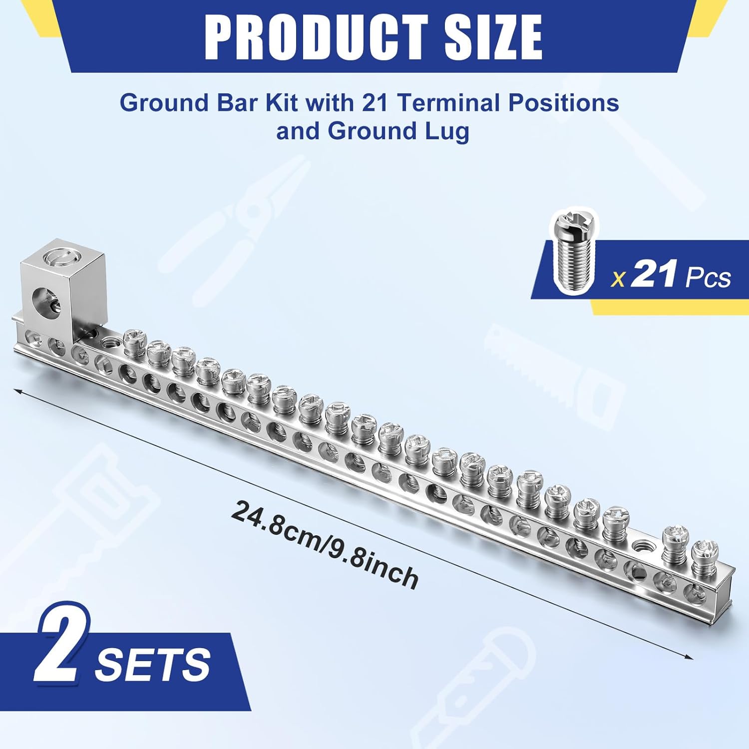 Relaxweex 2 Set Ground Bar Kit with 21 Terminal Positions and Ground Lug Bar Aluminum Grounding Lugs for Electrical Connections