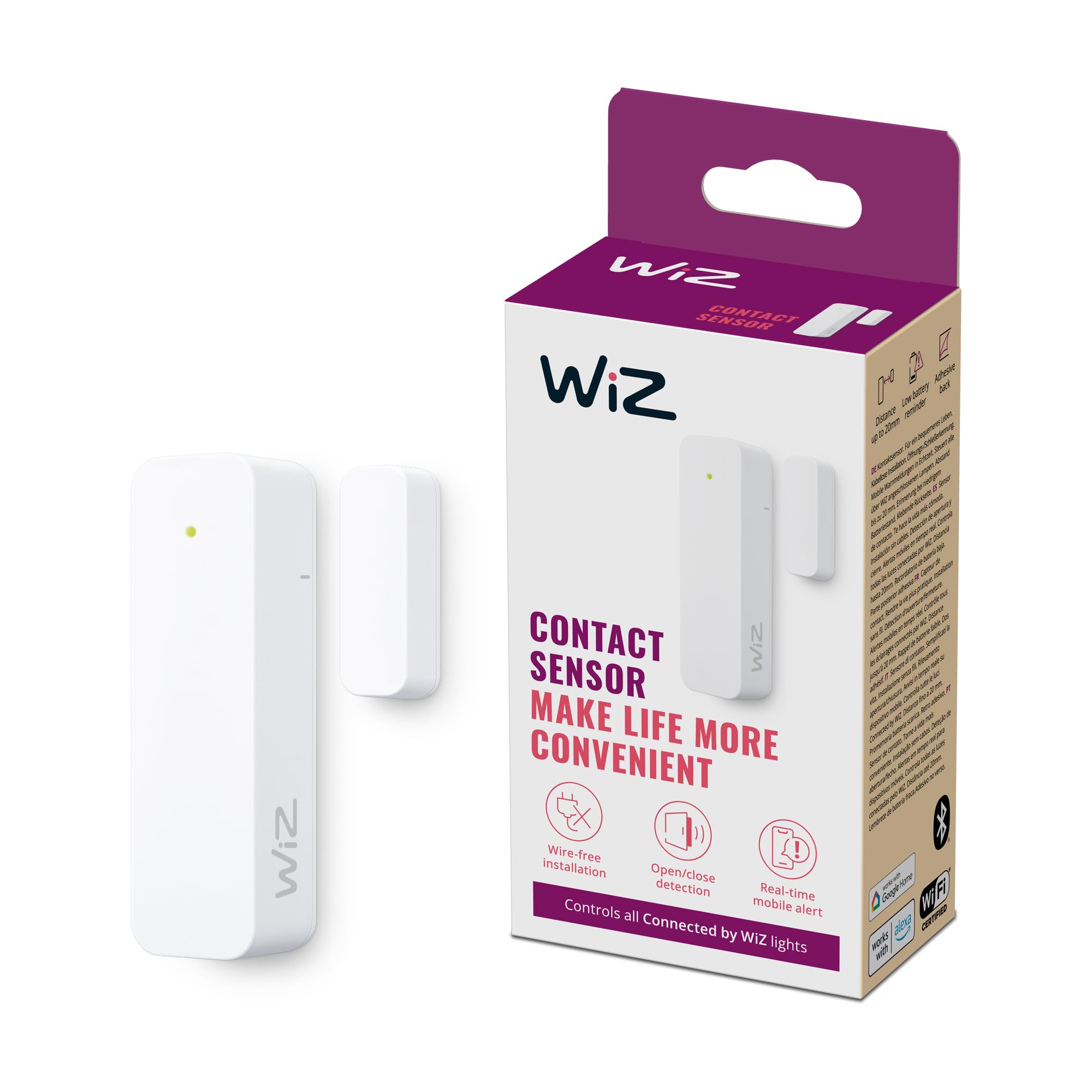 WiZContact Sensor – Home Monitoring, Automation, Real-Time Alerts, Light Alarms, Easy Setup, Home Security, Notifications, App Control, Compatible with WiZ Camera and Lights