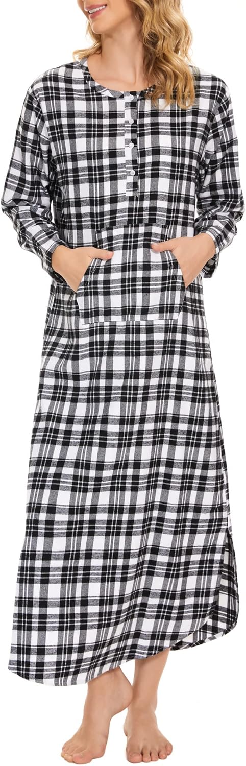 Zerbala Long Flannel Nightgown for Women Long Sleeve Plus Size - Image 2