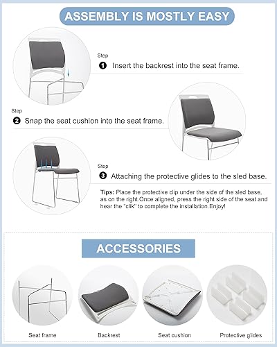 Miniatura 7 de 4 Pack Stacking Chairs 1102LB Capacity Home Office Guest Chair Set With Sled Base, Modern Reception Chair for Kitchen, Waiting Room, Multi-Purpose,