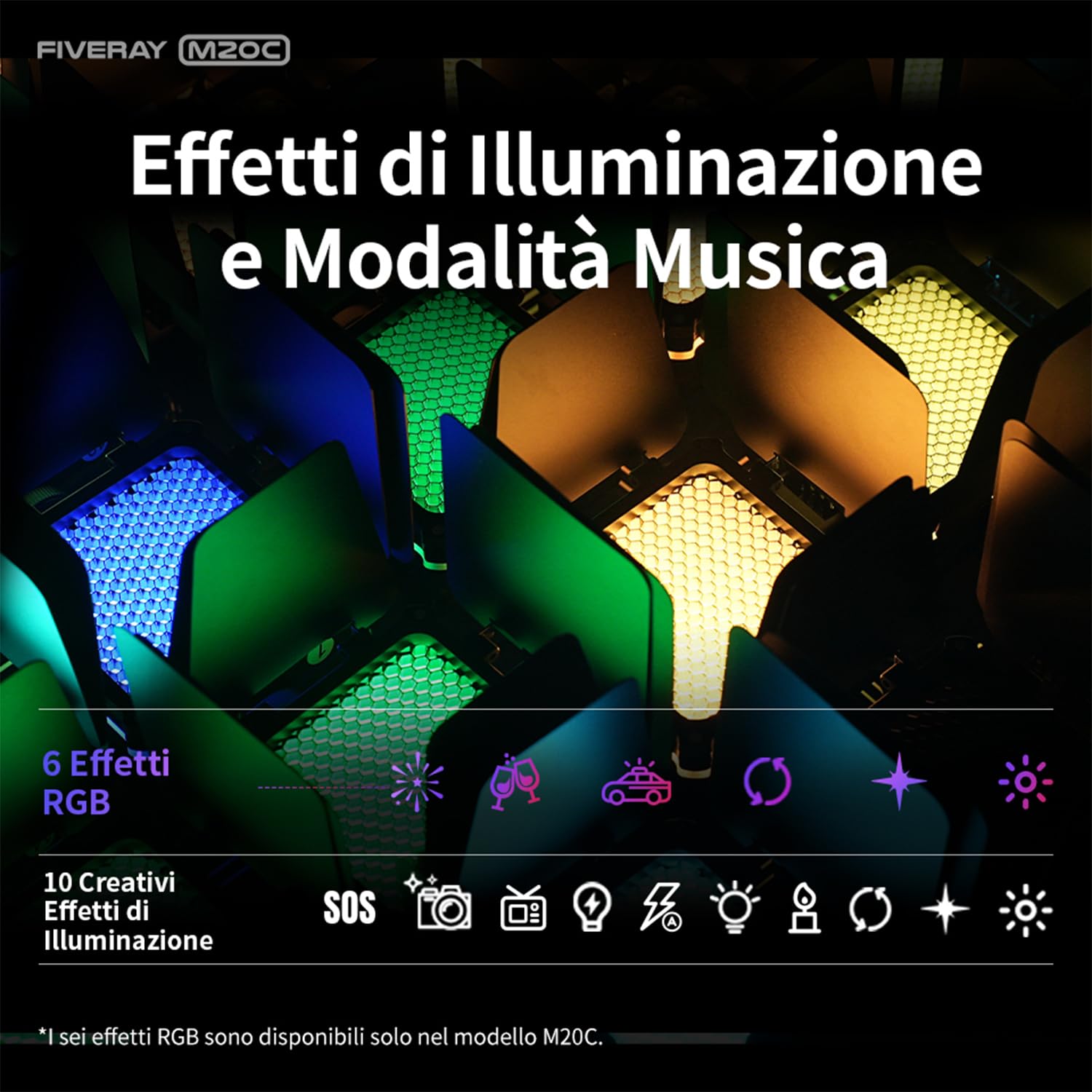 ZHIYUN FIVERAY M20C [Ufficiale] RGB Luce Video 20W Tascabile LED Video Light, Luce della Fotocamera Dimmerabile 2500-10000K, TLCI 96+, 1950Lux, Illuminazione DSLR Ricaricabile (Combo)