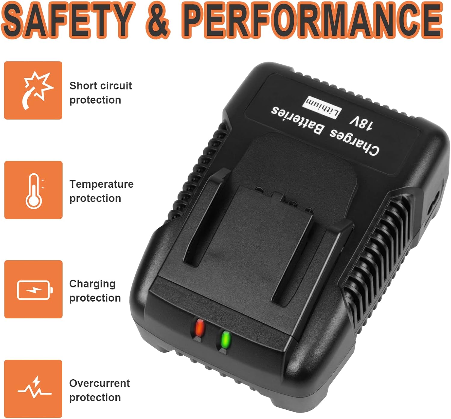 Black 18V R86092 Fast Charger Lithium Battery Charger for RIDGID Tools 18V Battery R840083, R840085, R840086, R840087, AC840085, AC840086, AC840087P AC840089 etc.