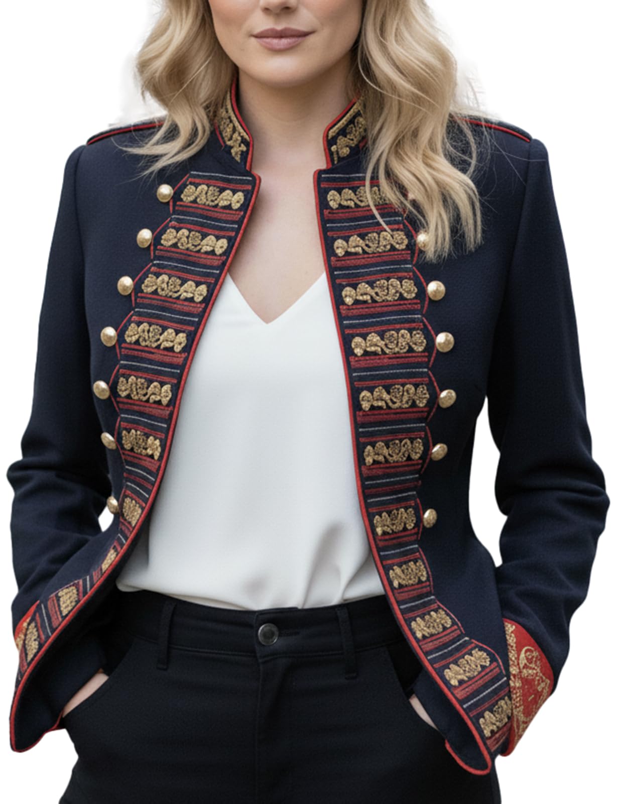 Retro Baroque Embroidered Jacket for Women Double Breasted Blazer Ornate Vintage Style Jacket for Formal Events Wedding