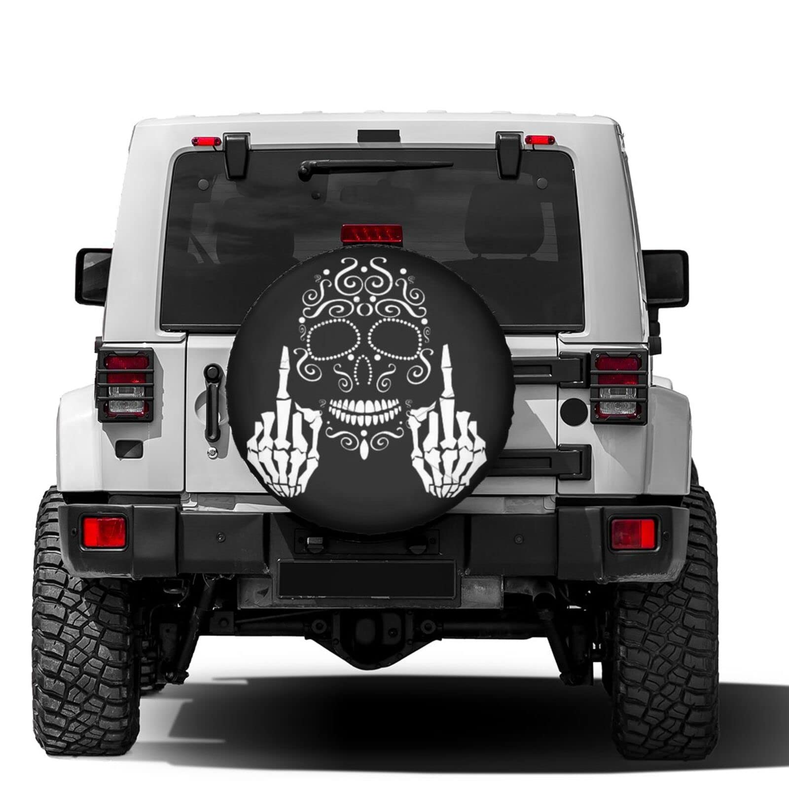 Foruidea Black White Skull Spare Tire Cover Dust-Proof Wheel Tire Cover Fit Trailer, RV, SUV and Many Vehicle (14, 15, 16, 17 Inch)