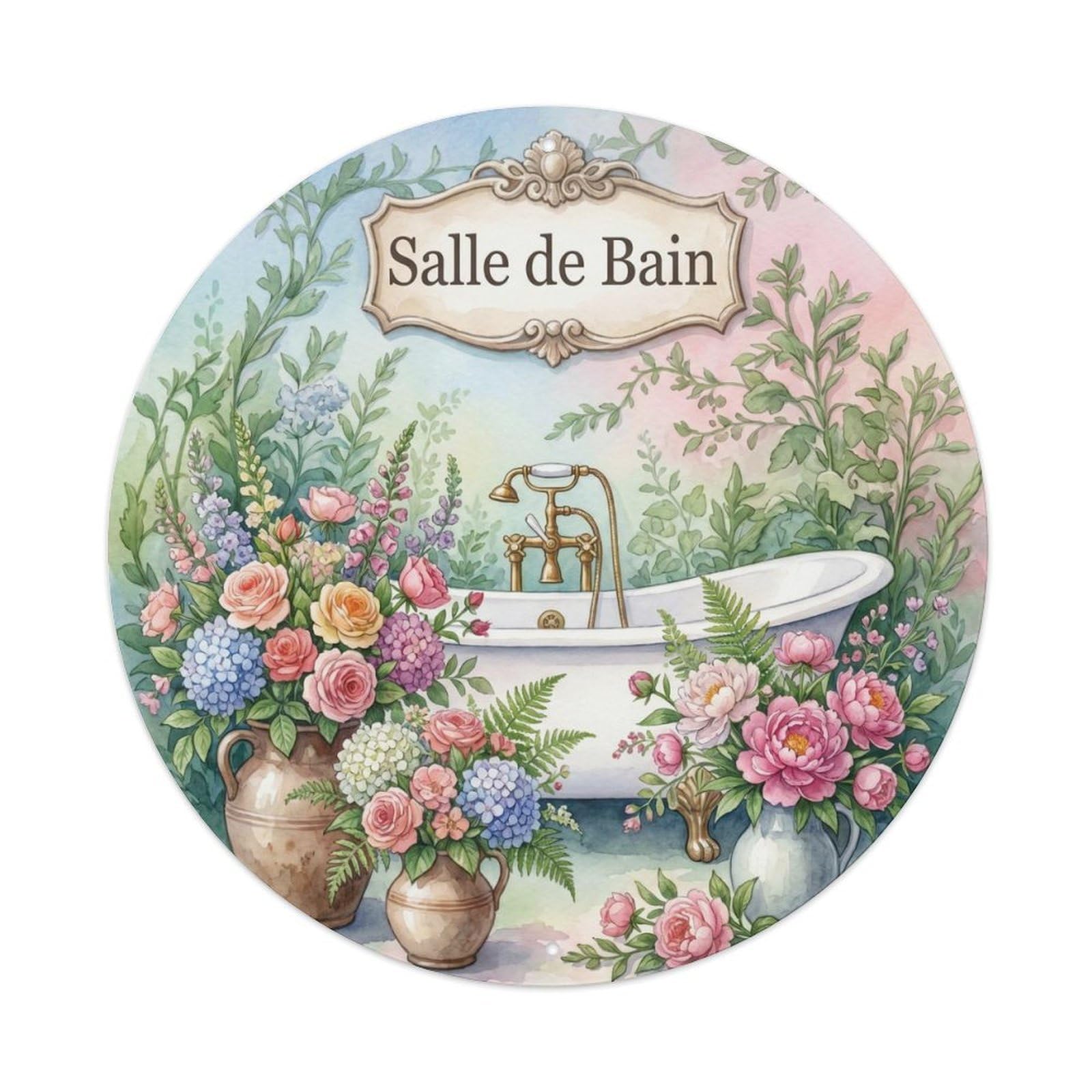 Yrnq Vintage Style Salle Garden Farmhouse Bathroom Decor Vintage Metal Tin Sign Plaque Wall Decor For Cafe, Club, Garden Round Metal Poster 8X8inch