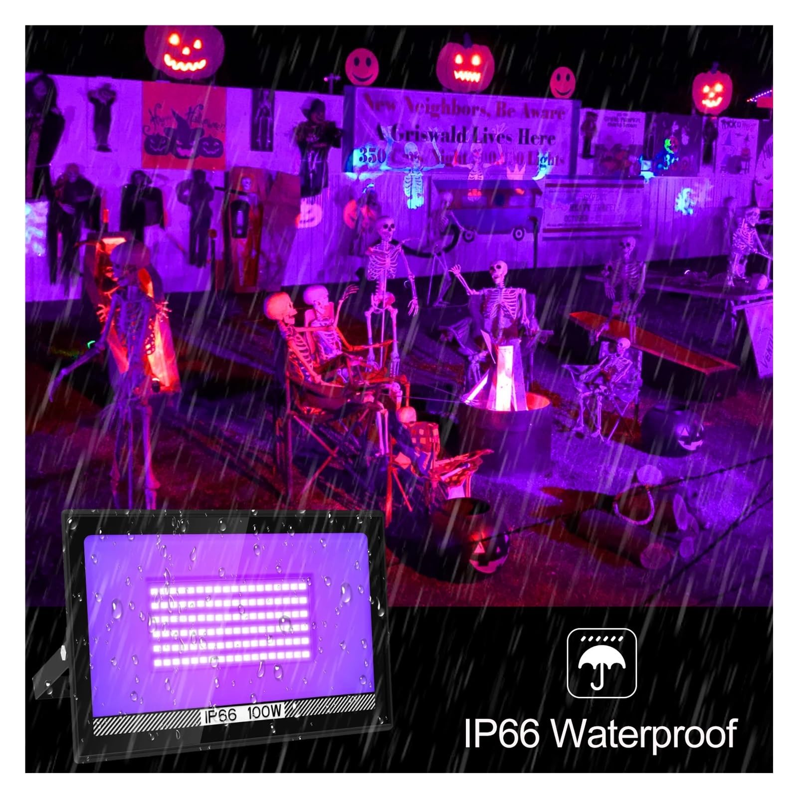 100 W LED-UV-Schwarzlichter, Bühnen-Schwarzlicht, UV-Fluteffektlicht For Halloween, Weihnachten, Tanz, DJ, Disco, Party, Bar(2pcs)
