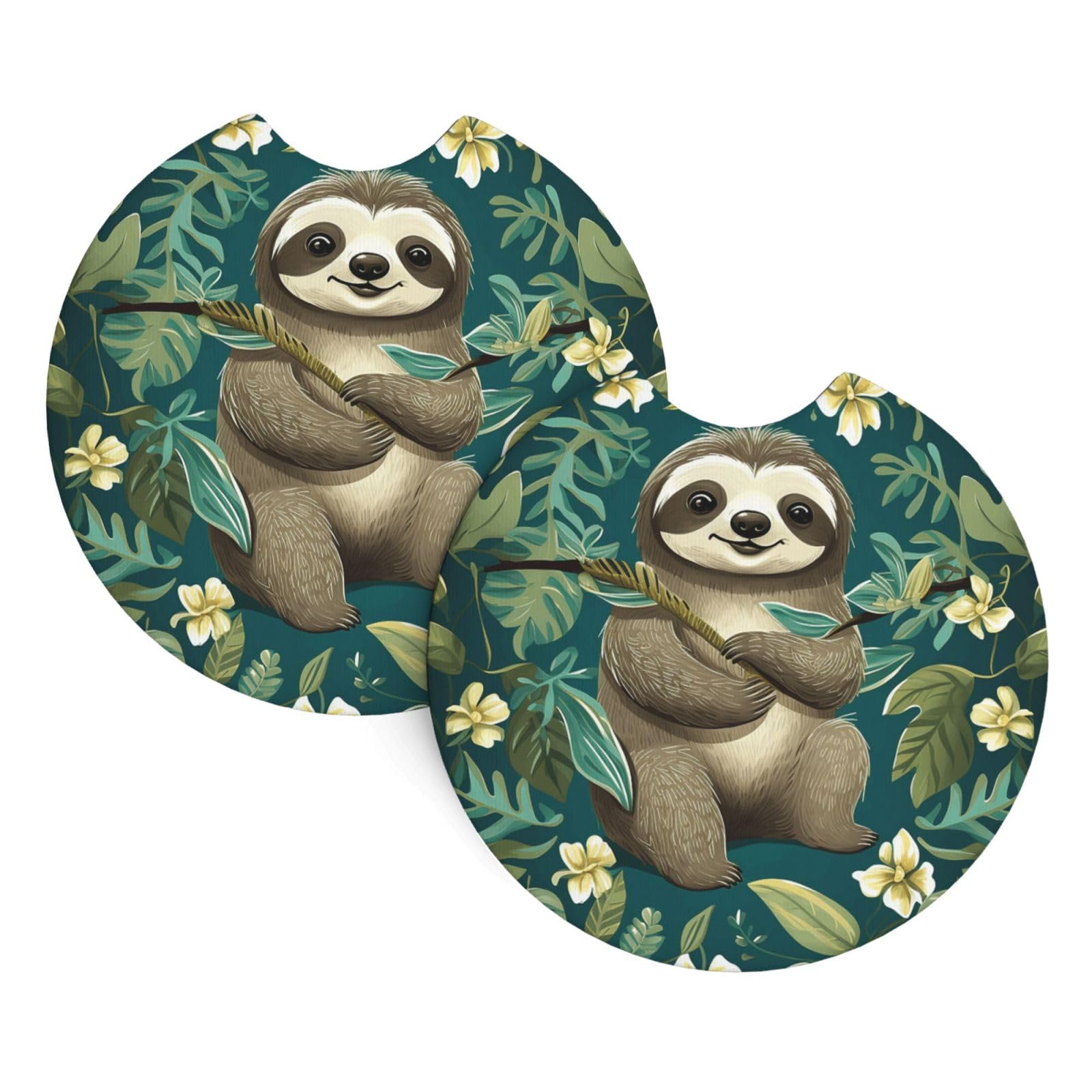 2PCS Car Coaster for Cup Holders Universal Auto Cup Mat Adorable Sloth Cup Coaster Pad 2.7" Waterproof Neoprene Non-Slip Cup Holder Coasters Car Interior Accessories for Women Men