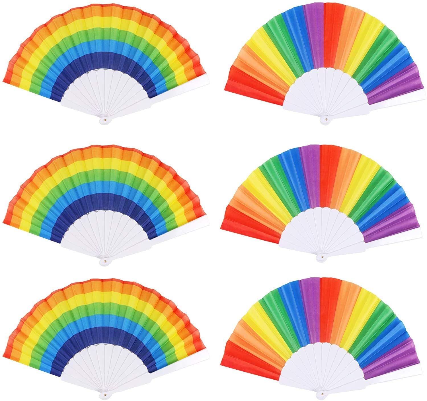 Hartop6 Pack Rainbow Fans Rainbow Folding Fans Colorful Hand Held Fan for Rainbow Party Decoration