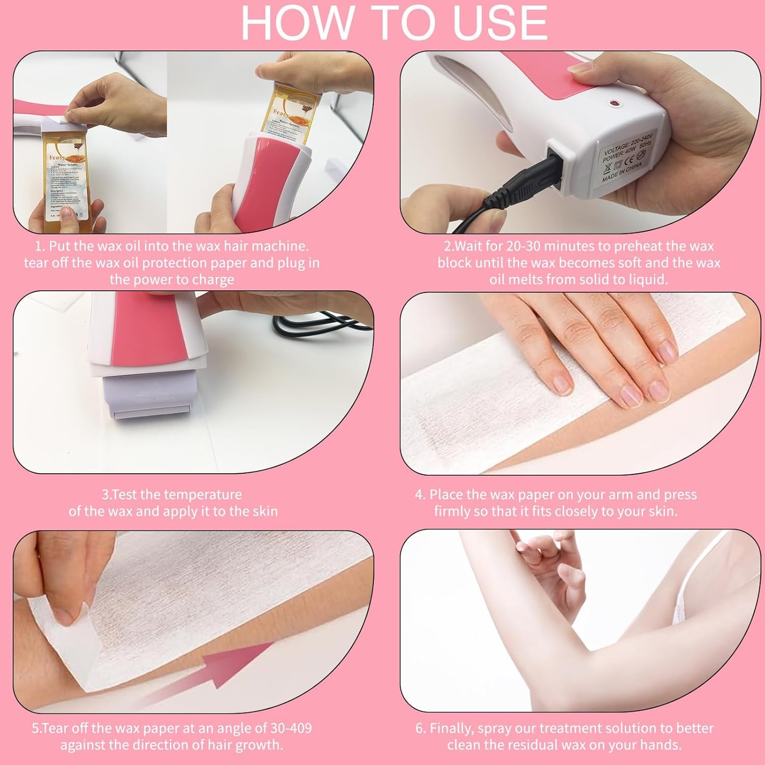 Roll on Wax Kit, Enthaarungsset, Waxing Set mit 50 Stück Vliesstreifen für Wachs, 150 ml Wachskartuschen, Roll on Wachs Roller Kit, Wax Roller für Volle Körper Haarentfernung