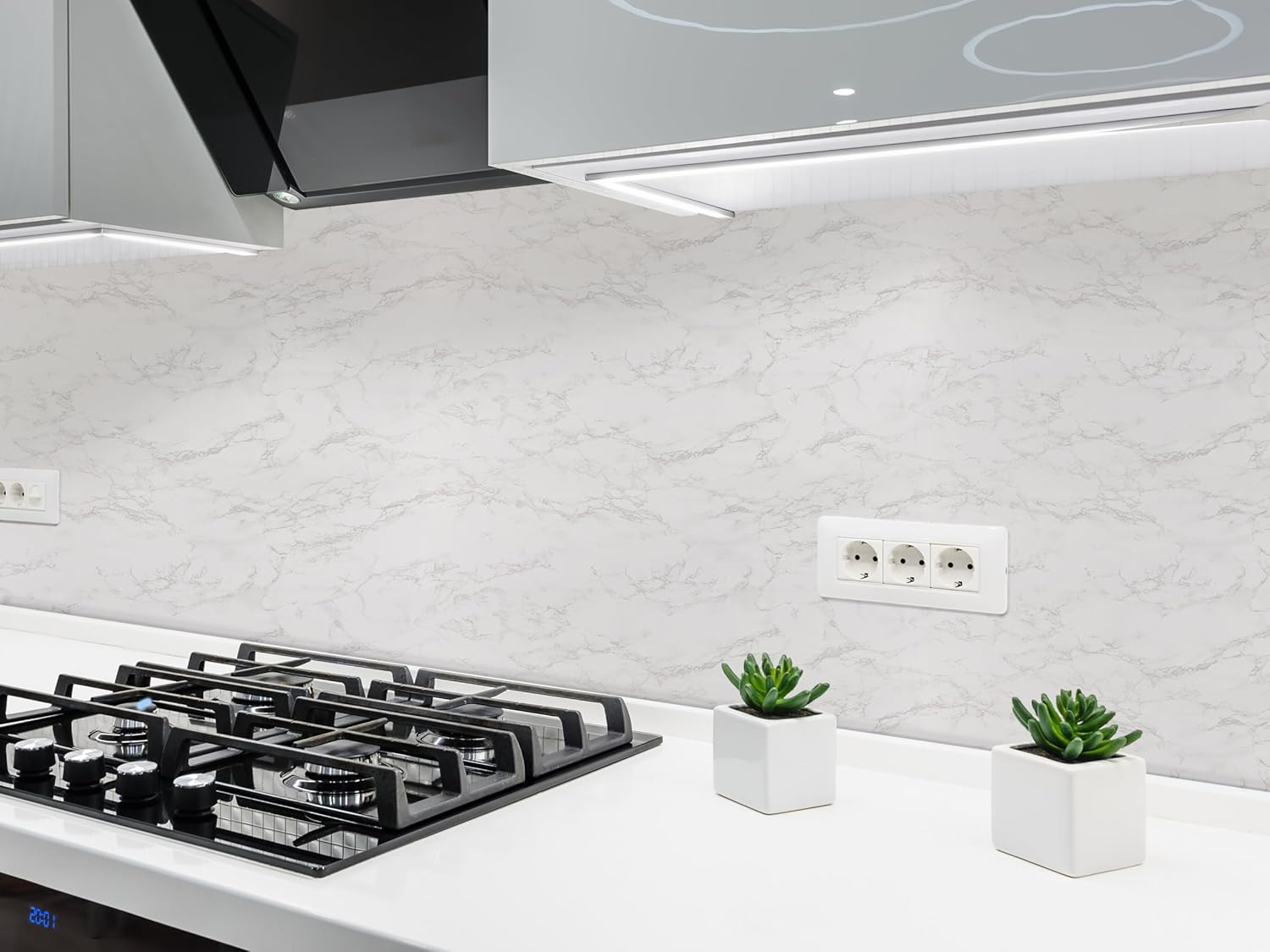 Marble Contact Paper for Countertops Peel and Stick Wallpaper 17.7" × 118",White Gray Wallpaper Self Adhesive and Removable, Granite Wall paper Textured for Cabinets Furniture Backsplash Bathroom