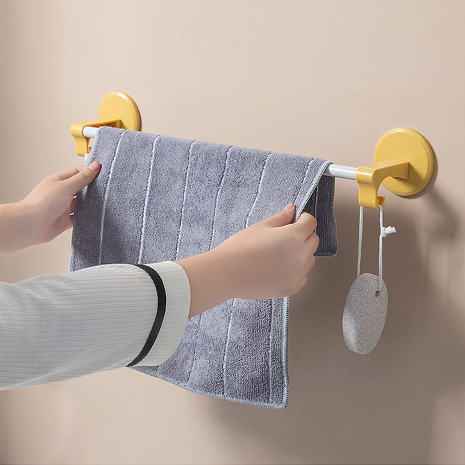 Estante de baño adhesivo fuerte de 46 cm, sin necesidad de taladrar, montaje en pared, almacenamiento para cocina y baño, material ABS, color negro