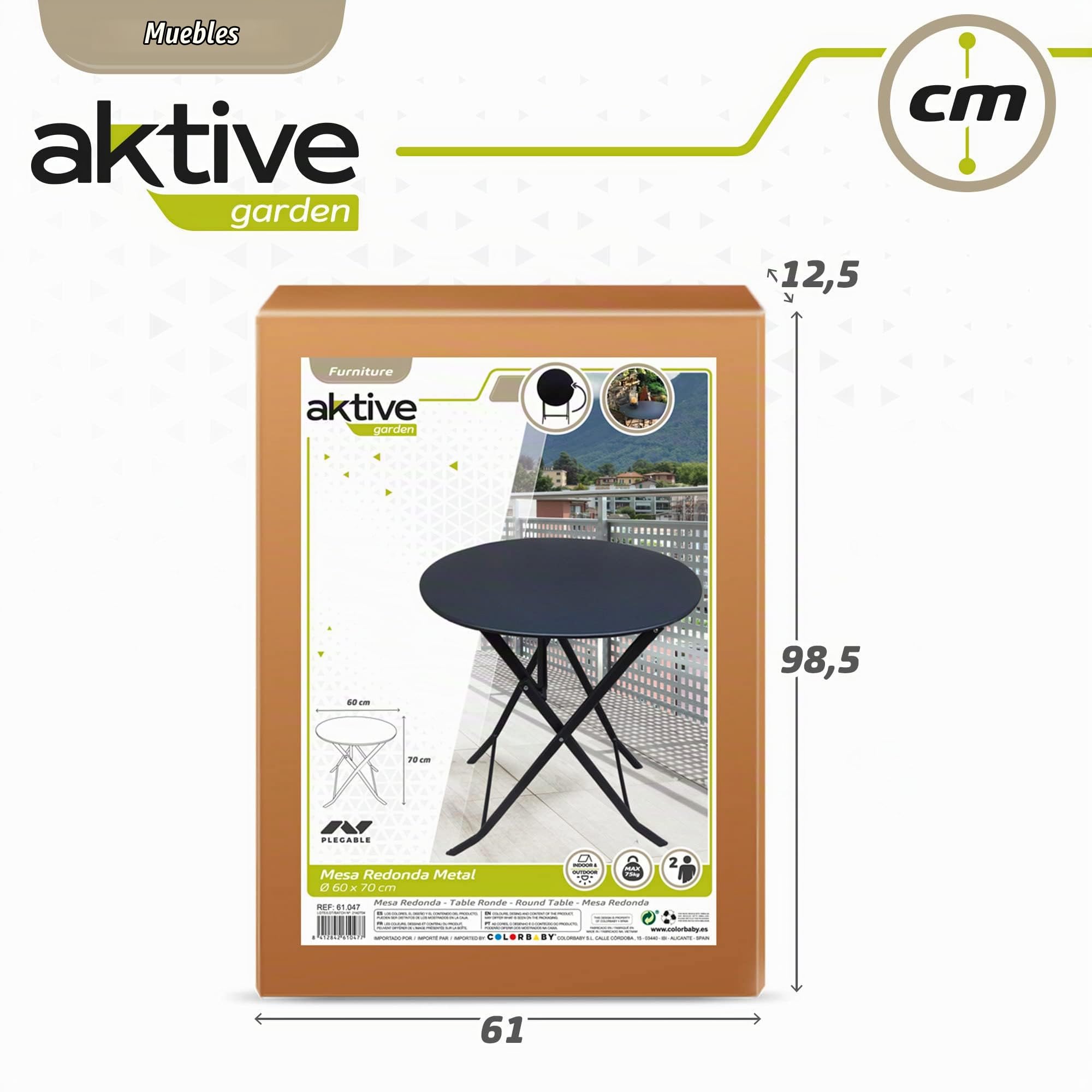 Mesa redonda plegable jardín metal Aktive, 61047