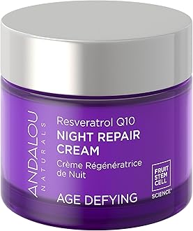 Andalou Naturals Age Defying Resveratrol Q10 Night Repair Cream - Anti-Wrinkle Moisturizer to Hydrate & Smooth - CoQ10 & Resveratrol for Dry Skin - 1.7 oz