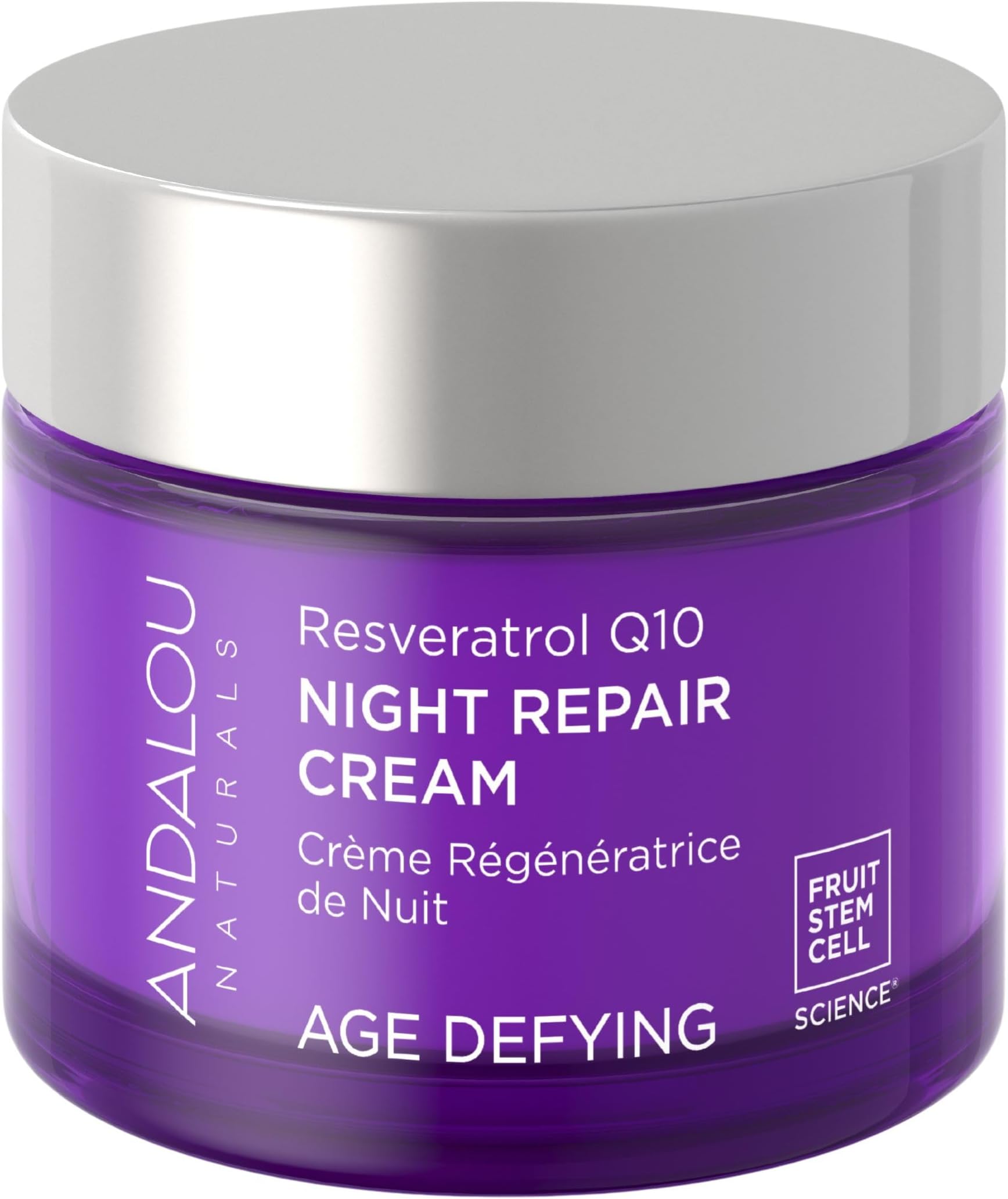 Andalou Naturals Resveratrol Q10 Night Repair Cream, For Dry Skin, Fine Lines & Wrinkles, For Softer, Smoother, Younger Looking Skin, 1.7 Ounce